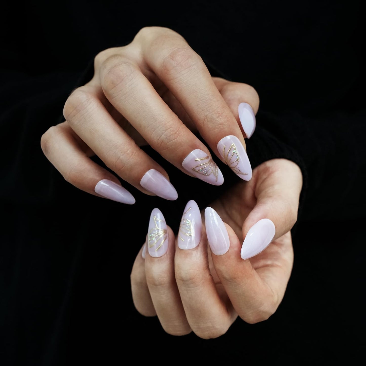 Belleruta Press On Nails Kit, Lavender Purple Butterfly, Short Almond Fake Nail Tips, 24 PCS Nails Press Ons with Glue and Gel