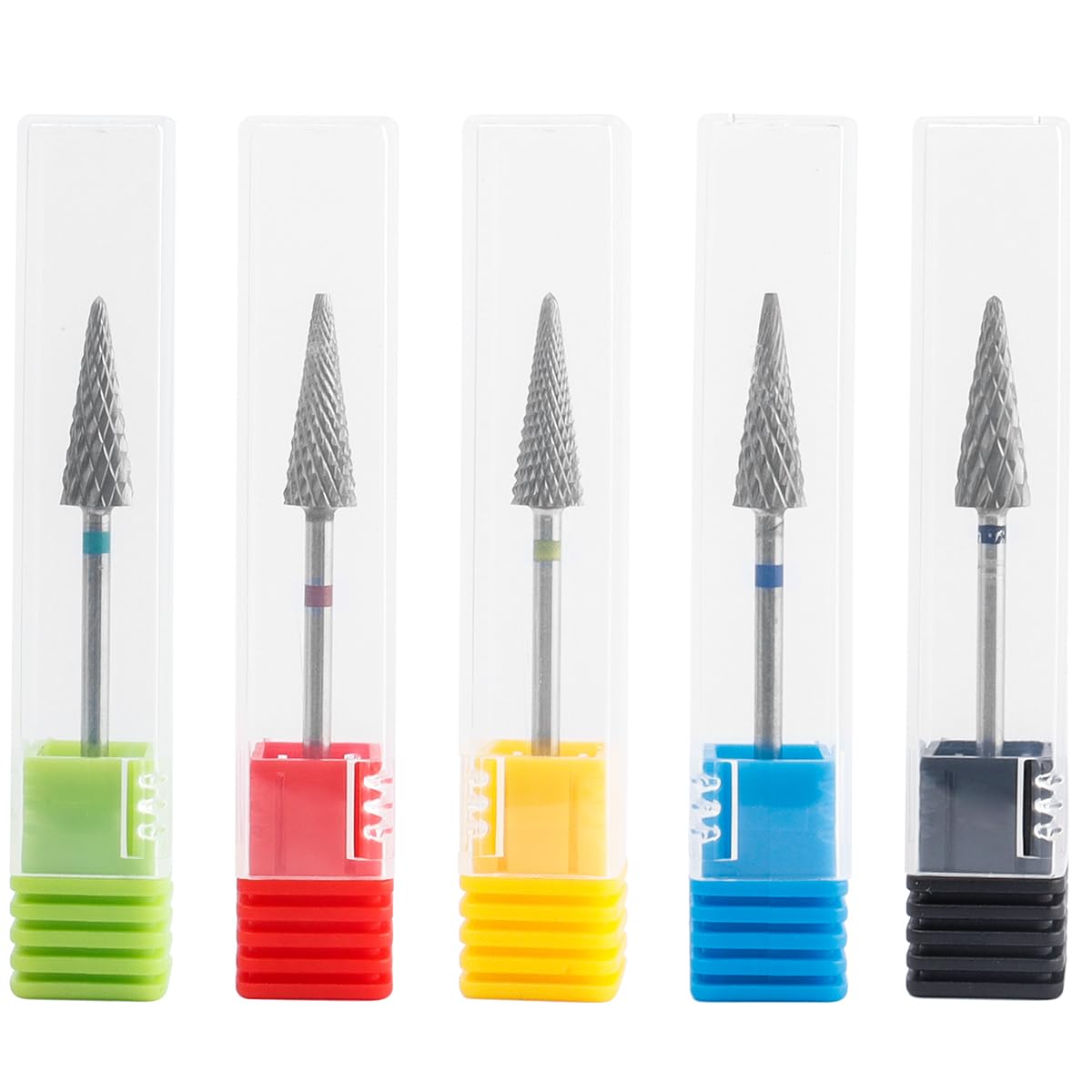 Evponk 5 Pcs Nail Drill Bits Set for Acrylic Nails, 3/32" Tungsten Carbide Nail File Bits Set XC, C, M, F, XF for Gel Polish Removal, Nail Art, Home Salon Use