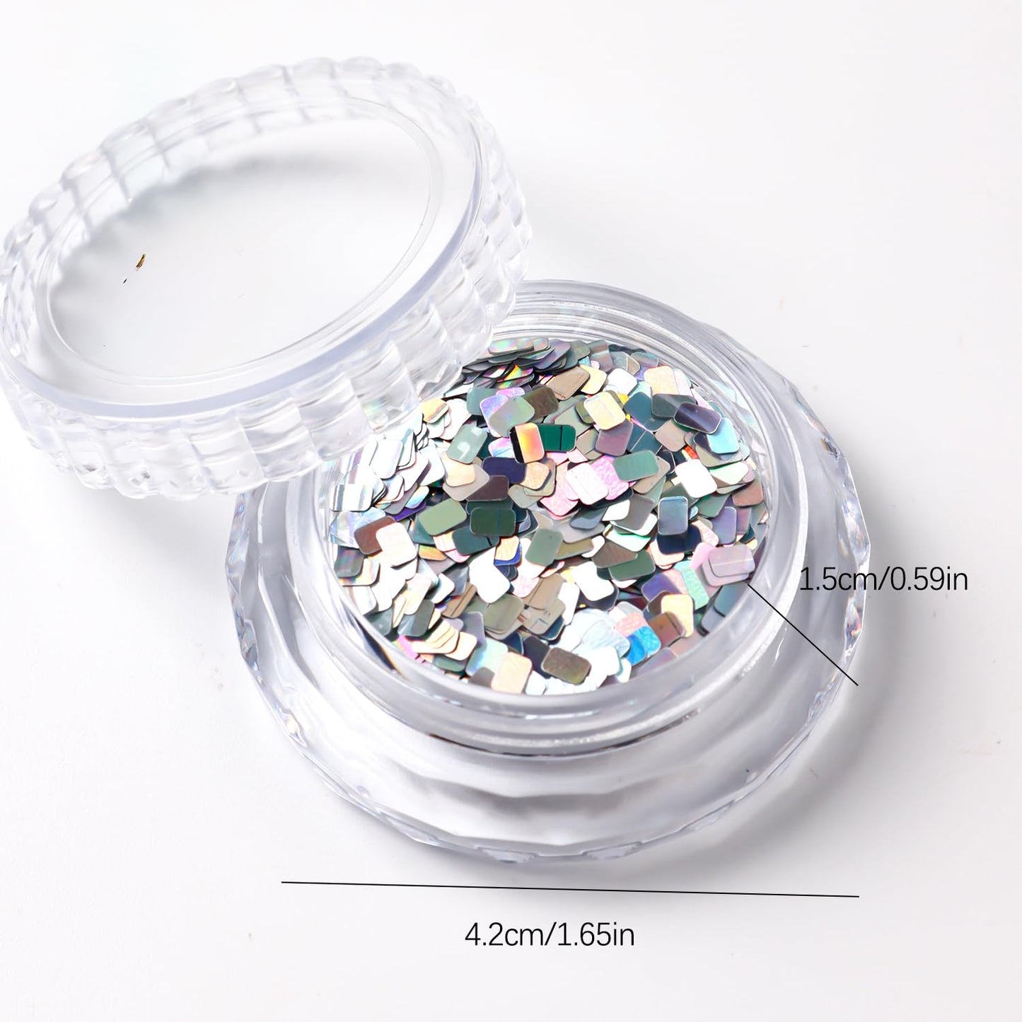 Laser Square Nail Glitter Flakes, Holographic Silver 3D Nail Sequins Rectangle Shape Sparkly Paillettes Acrylic Nail Charms Supplies for Women Girls Manicure Decorations
