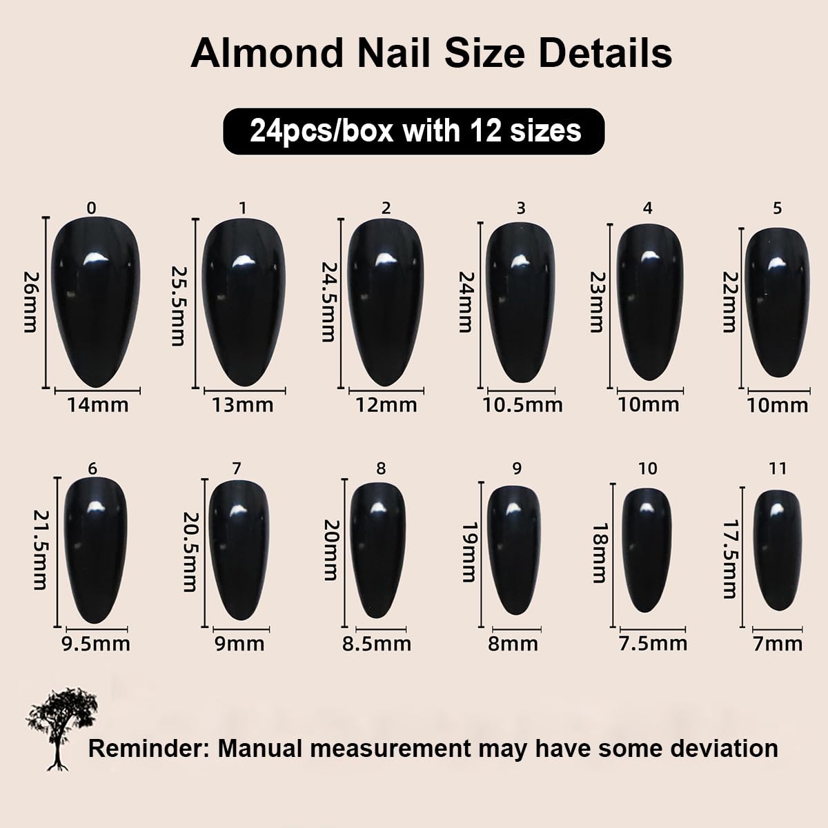 OHWODA Almond Shape Plastic False Nails, 24pcs Set, Glossy Finish, Classic Elegant French Tip, Reusable with Jelly Sticker, Perfect for Parties & Gifts