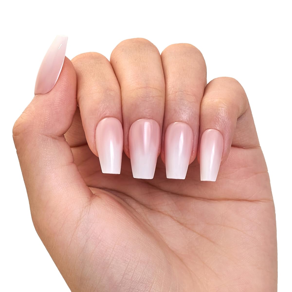 Ellie Vincy Press-On Nails β Milky Ombre Square Shape | Glossy Gradient Finish | Reusable & Durable | 30-Piece Nail Kit with Glue & Sticky Tabs | 15 Sizes for a Perfect Fit