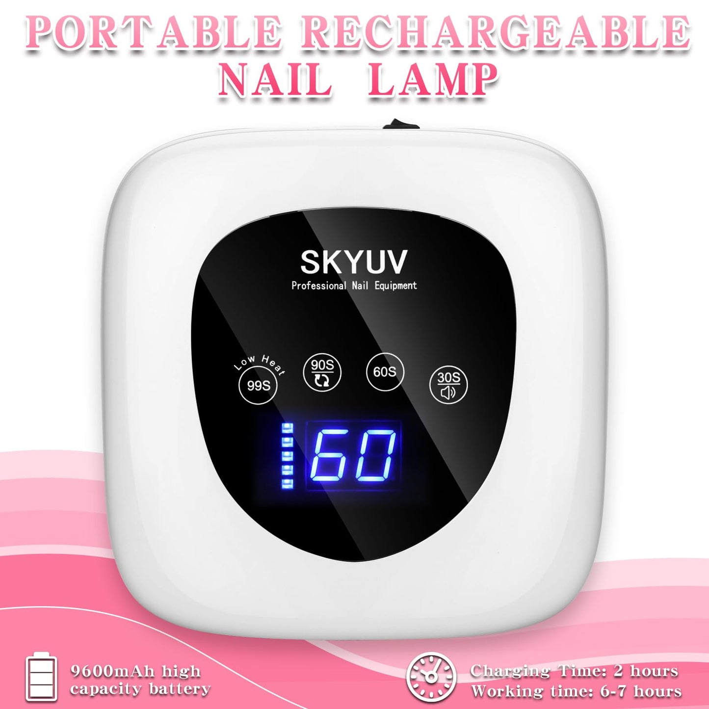 Rechargeable UV LED Nail Lamp, SKYUV Cordless Nail Dryer for Gel Polish, UV Nail Lamp with 4 Timers Setting and LED Touch Screen, Professional Curing Lamp Light with 30 Beads for Salon and Home ο»Ώ