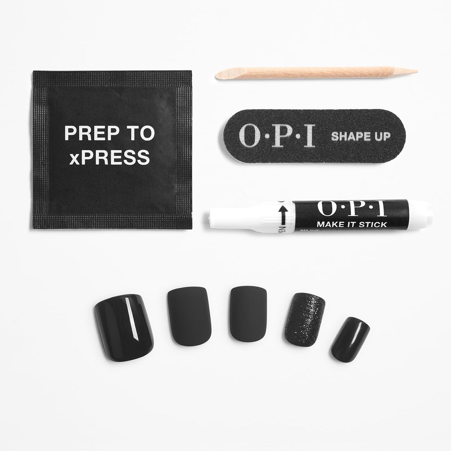 OPI On Point Little Black Onyx Dress | Short Squoval Black Matte with Accent Glitter Nail Art Press On Nails | 30 Count with Nail Glue | Long Lasting, Reusable, Non-damaging