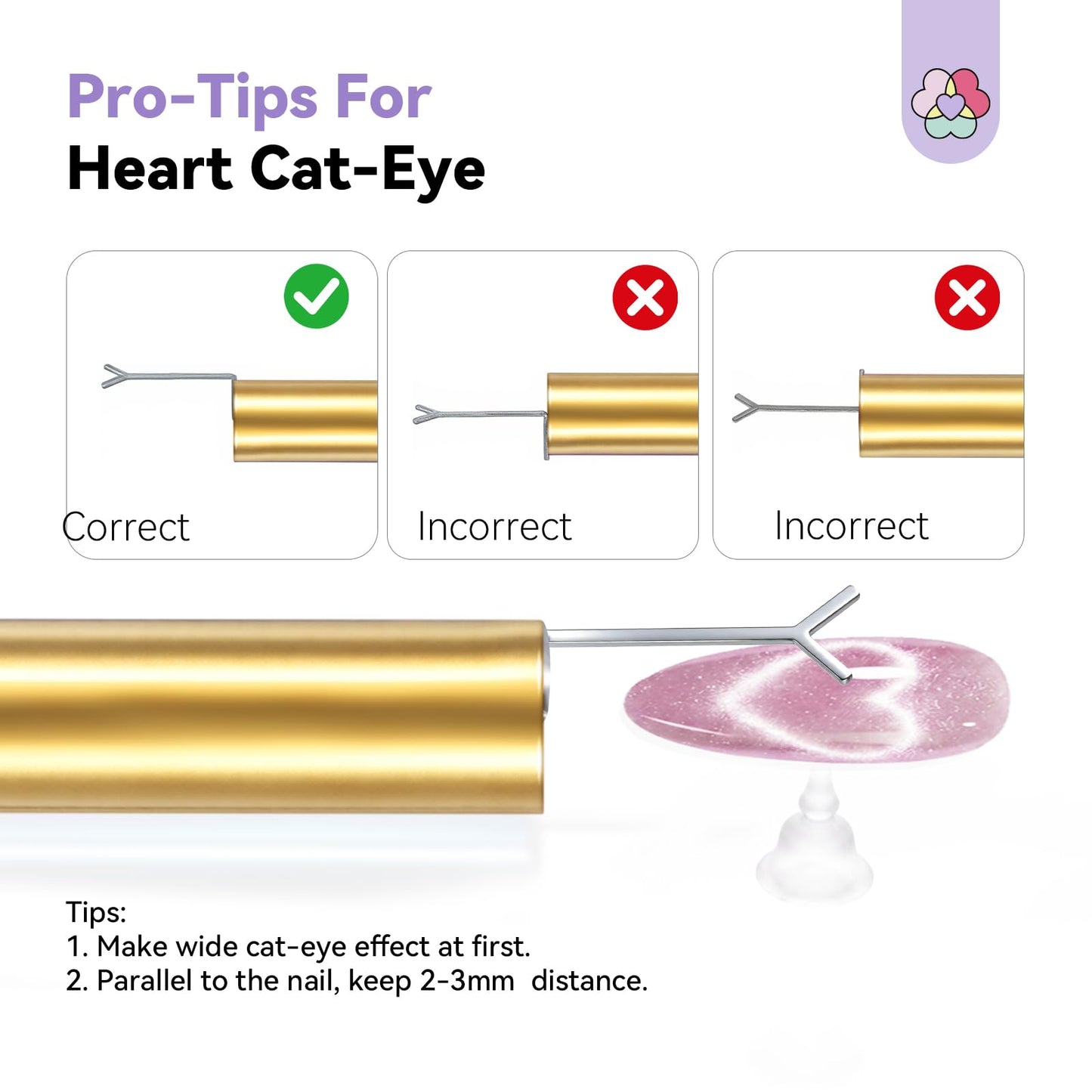 SAVILAND Cat Eye Magnet for Nails: 5X Stronger Golden Nail Magnets Stick with Heart Cateye Magnets Double-Head Cateye Magnet for Nails Magnetic for Cat Eye Gel Polish Nail Art Design Salon Home