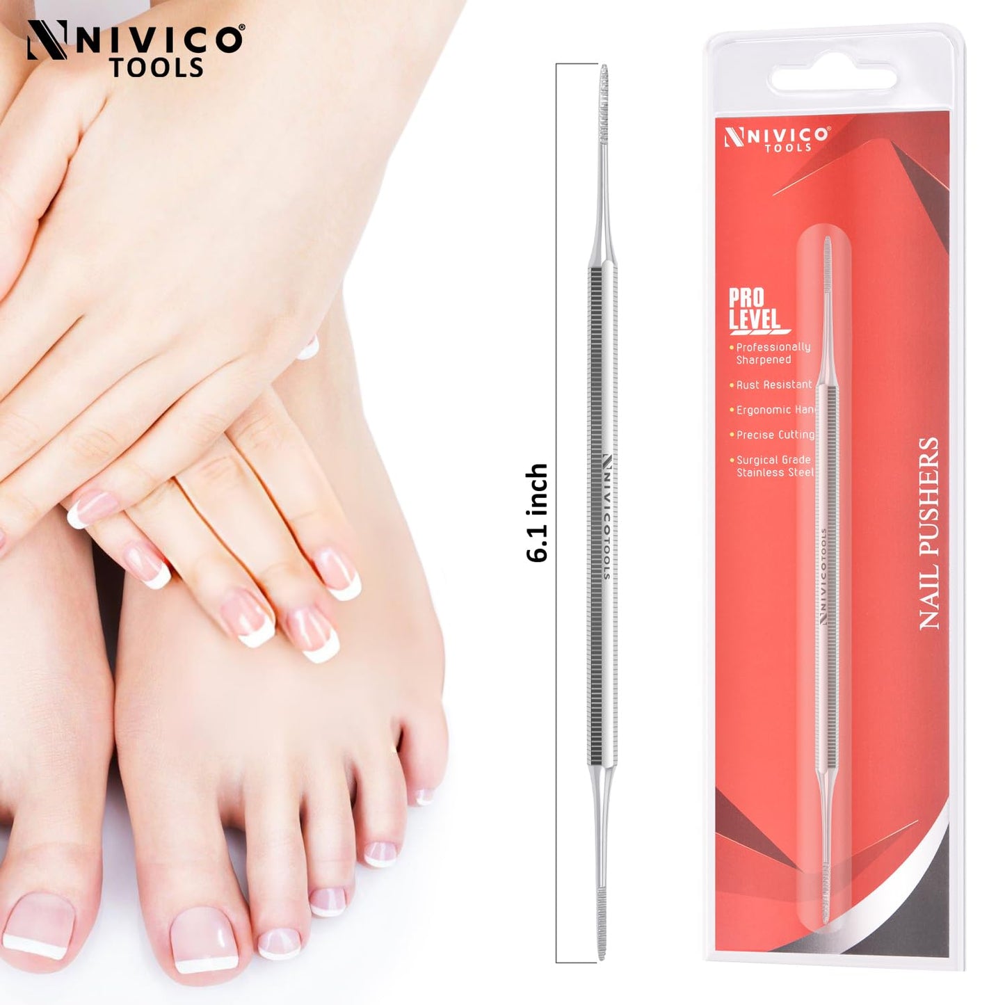 NIVICO Corner File Nail Pusher And Cuticle Pusher Tool | Hex handle Solid Cuticle Remover, Nail Cleaner And Scraper for Nail Techs, Manicure And Pedicure Essentials