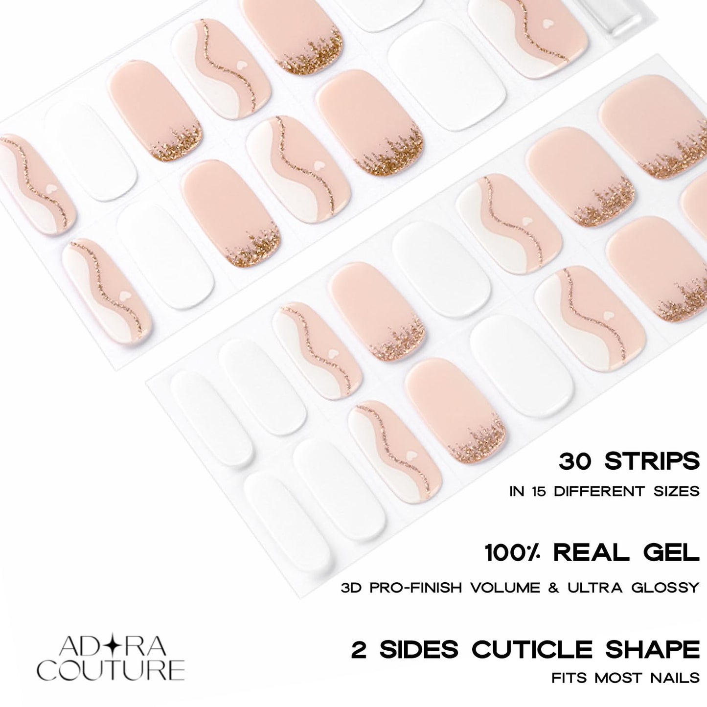 Adora Couture Semi Cured Gel Nail Strips with 30 Pieces - Salon Quality Manicure Kit for Women Easy Application Wraps Includes Prep Pads Nail File Wooden Stick, UV Light Required (Pink Swirl)