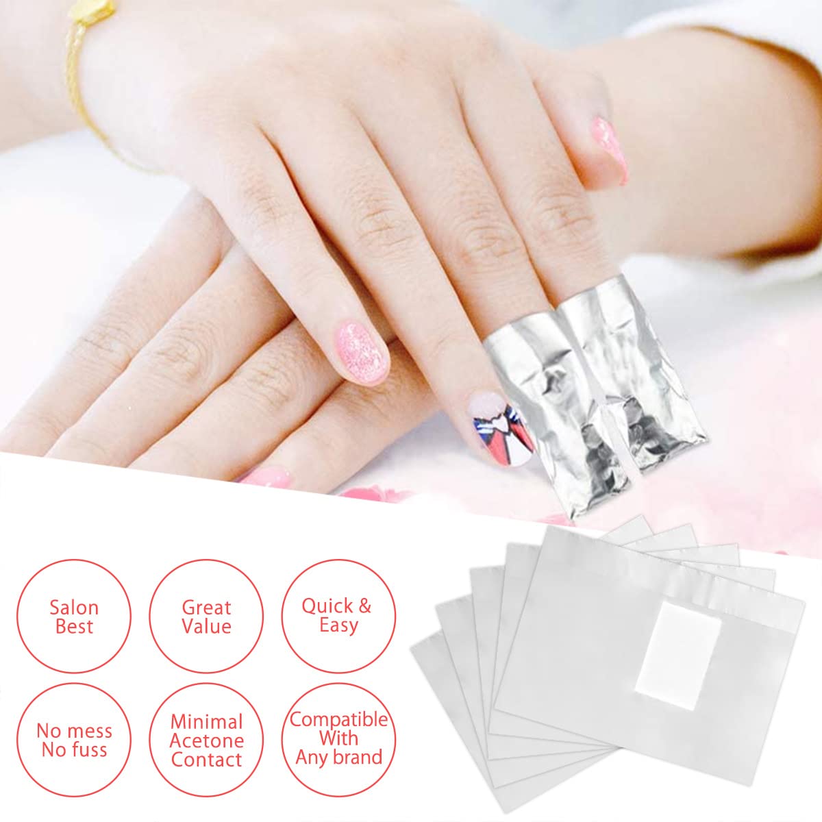 1000Pcs Nail Removal Foil Wraps Soak Off Foils for Nails Foil Nail Wraps Nail Polish Remover Foils Wipes Pads for Nails with Pre-attached Lint-Free Cotton Pads (1000Pcs)