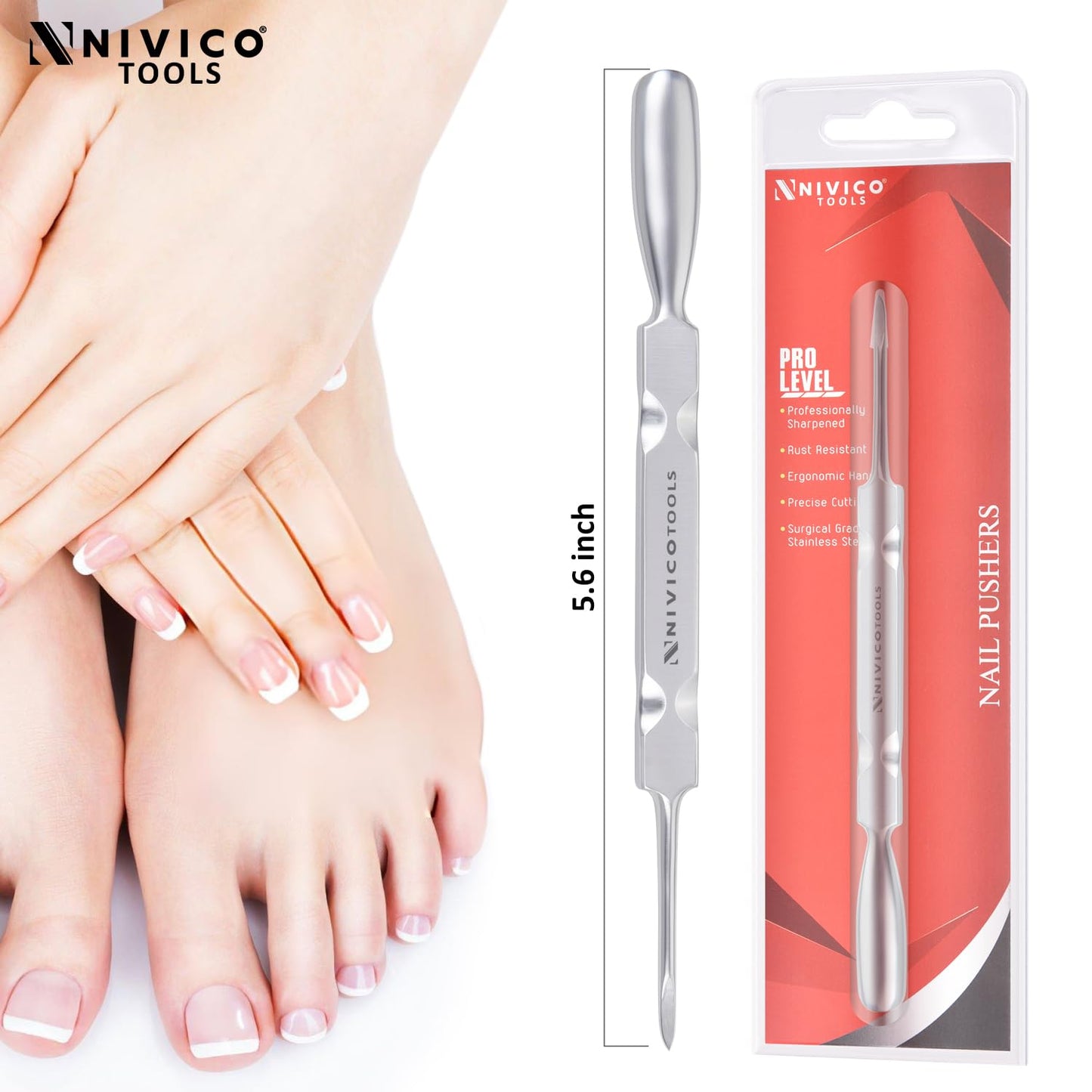 NIVICO Flat Handle Gouge Nail Pusher And Cuticle Pusher Tool, Double End Cuticle Remover, Nail Cleaner And Scraper for Nail Techs, Manicure & Pedicure Essentials