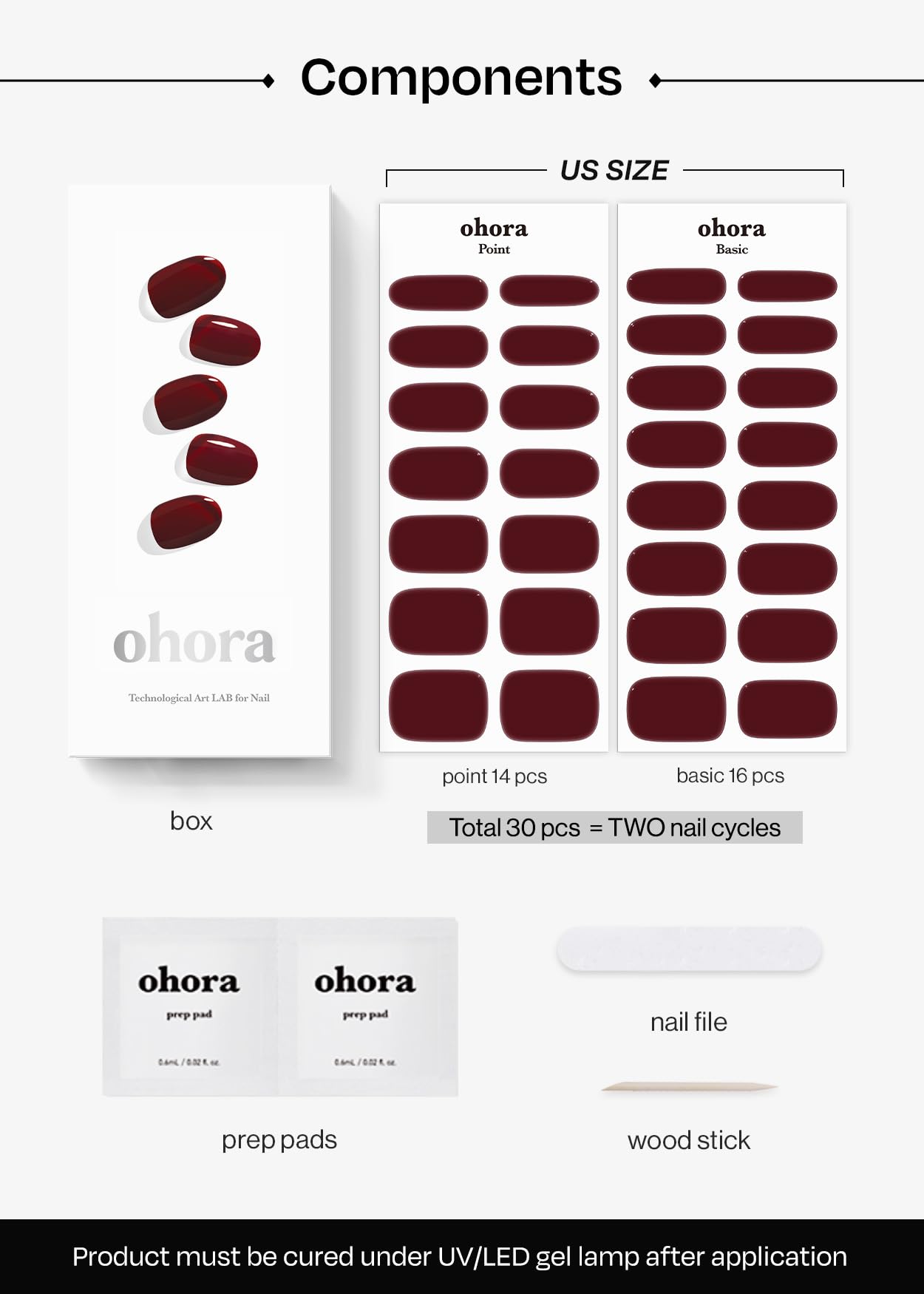 ohora Semi Cured Gel Nail Set of 2 (N Mulberry & N Classic Burgundy) - Professional Salon-Quality Nail Care - Easy to Use, Comfortable Curing, and Easy to Remove