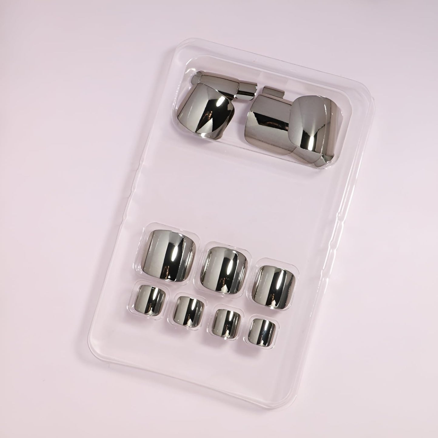 Silver Press on Toenails Square Fake Toe Nails Chrome Toenail Press ons Metal False Toenails Glossy Full Cover Acrylic Glue on Toe Nails Reusable Stick on Toenail for Women Decorations 24Pcs