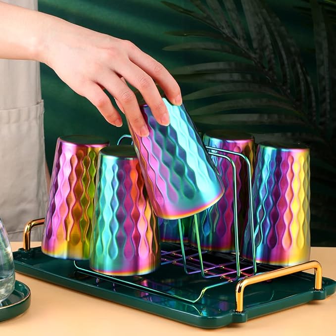 10oz Stainless Steel Cup Set, 2Pcs Double Wall Metal Cup,Vacuum Stackable Insulated Portable Drinking Tumblers Unbreakable Glasses,for Home Outdoor Restaurant(Rainbow Color)