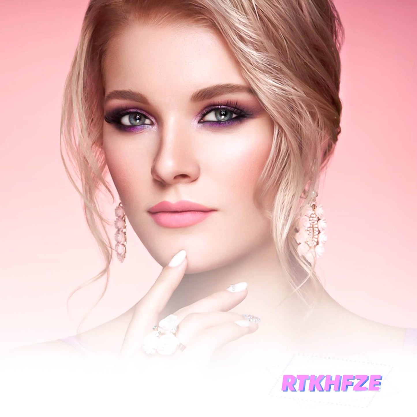 RTKHFZE French Tip Press On Nails - Acrylic Nails Press ons Medium Square fake Nails Pink Full Cover False Nails with Designs Glitter Flower Glue on Nail for Women and Girls 24Pcs