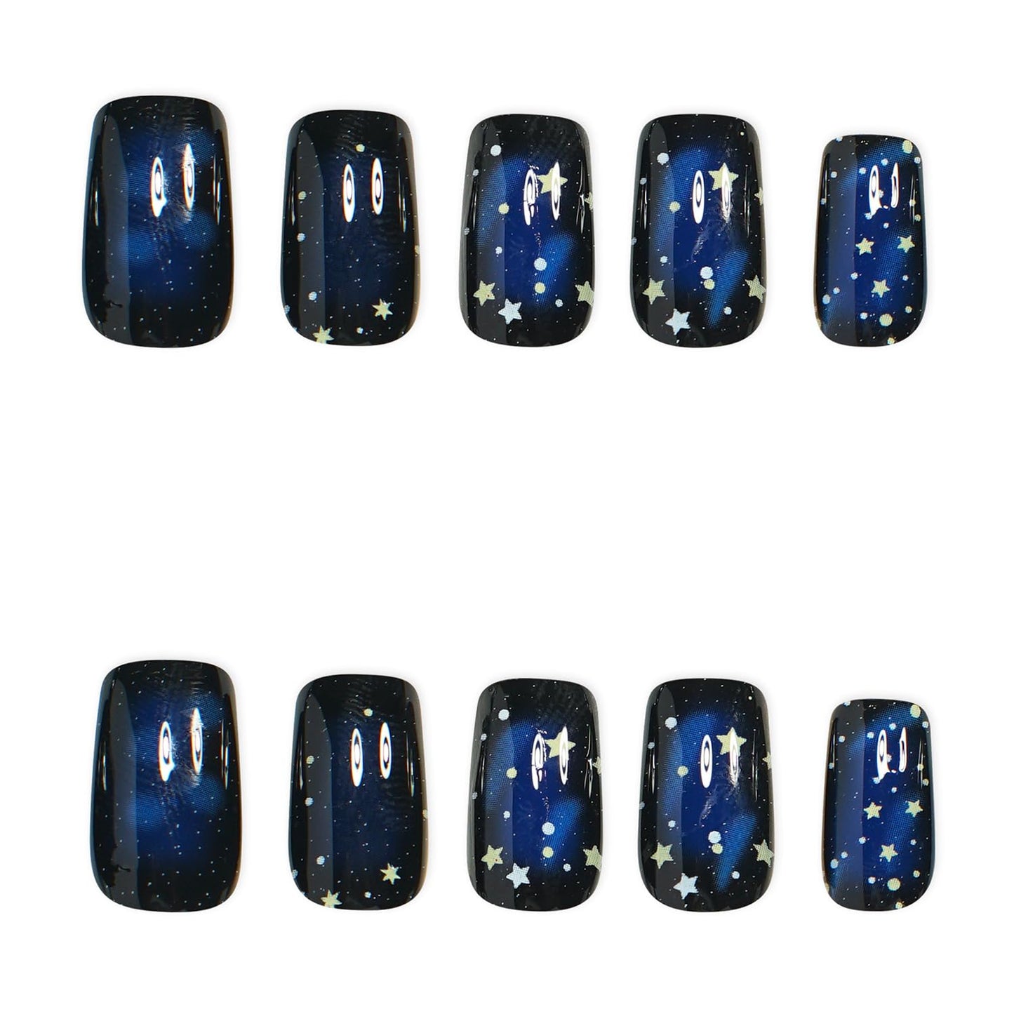 24 Pcs Dark Blue Starry Sky Press on Nails Short Square Fake Nails Press ons Acrylic Nail Art Kit Glue on Nails Stars Design Acrylic False Nail Glossy Full Cover Artificial Stick on Nails for Women