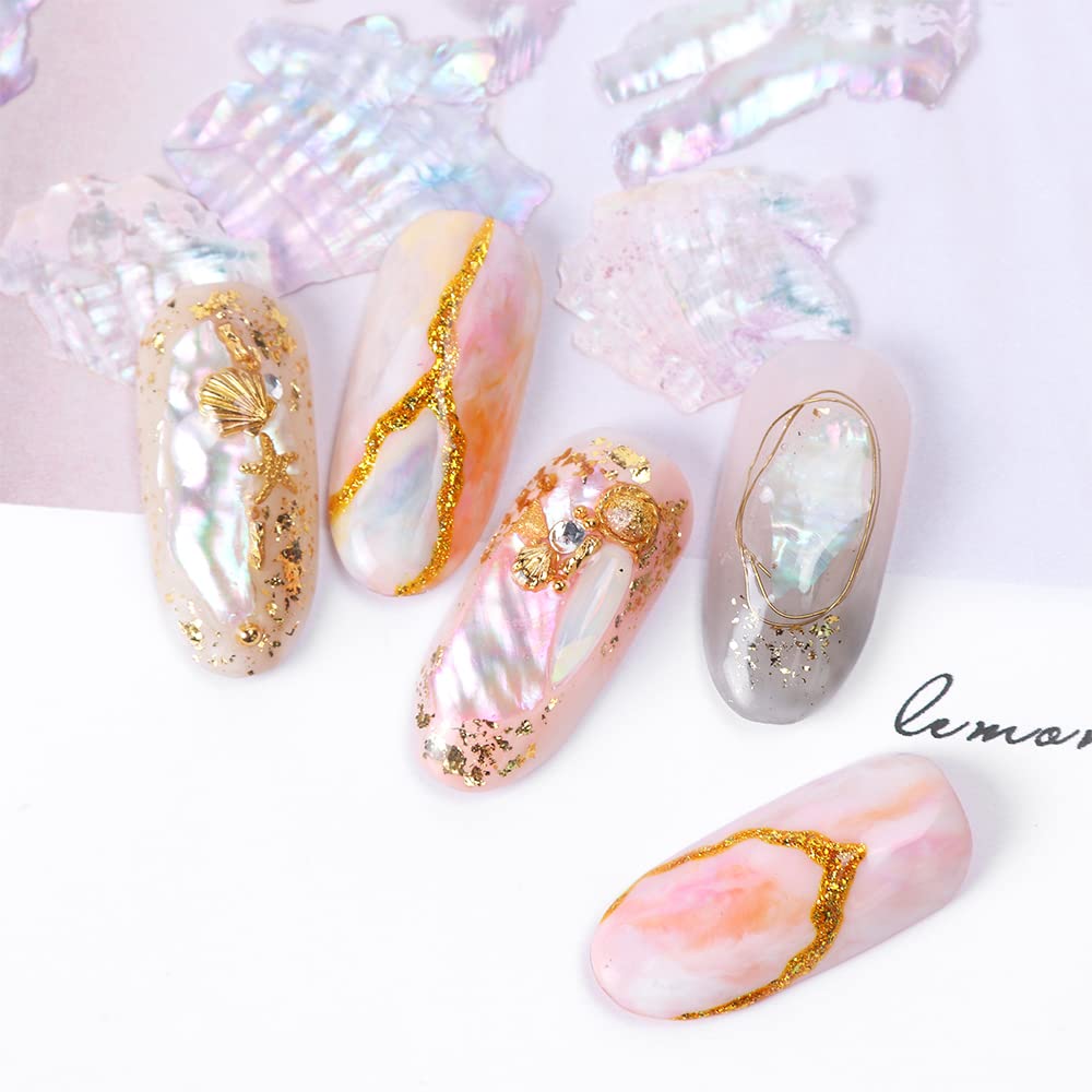CHANGAR Abalone Shell Flakes for Nail Art - Colorful Seashell Sequins Glitter Irregular Slices for Manicure DIY Paillette Accessories