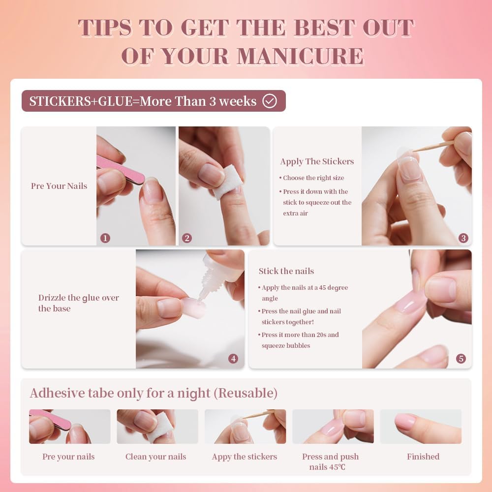 Mivota Square Press On Nails Short – Nude Pink Glitter Acrylic Fake Nails, 24PCS Glossy Thick False Nails Kit, Durable Reusable Stick On Nails with Glue & Tools for Women, DIY Salon Manicure