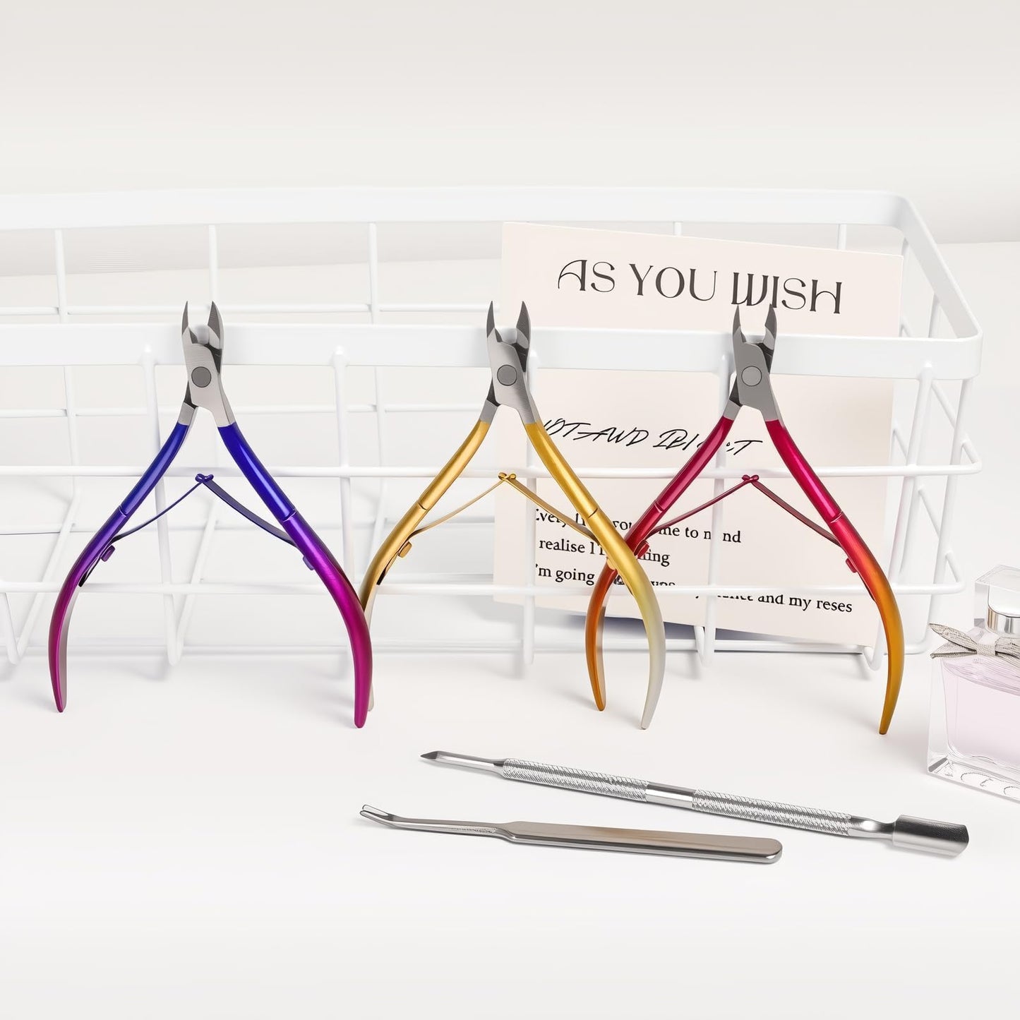 Cmetta Cuticle Nipper, Polished Coated Durable Trimmer with Pusher, Nail Clipper with Fine Edge, Comfort Grip Cuticle Cutter and Remover Tool Kit for Nail Care (Yellow+ Rose+ Pusher)