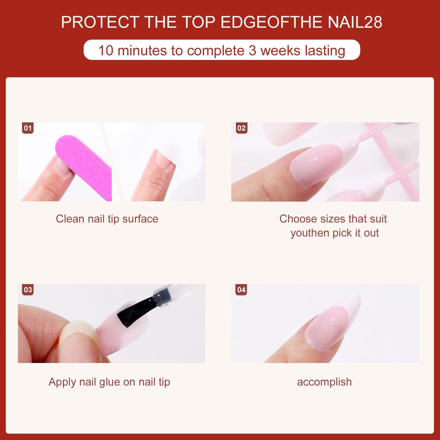 Jellyqueen Red French press on french tip nails : 150 Pcs Pink Almond gel press on nails, Soft Gel Nail False Nails Art DIY Gifts For Women (A18-02-11)