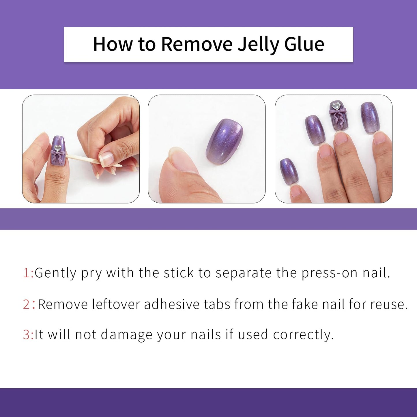DANNEASY 10PCS Handmade Press on Nails Medium Almond, Purple Cat Eye Acrylic Fake Nails with 3D Bow & Rhinestone Decor, Press ons on Nails for Women