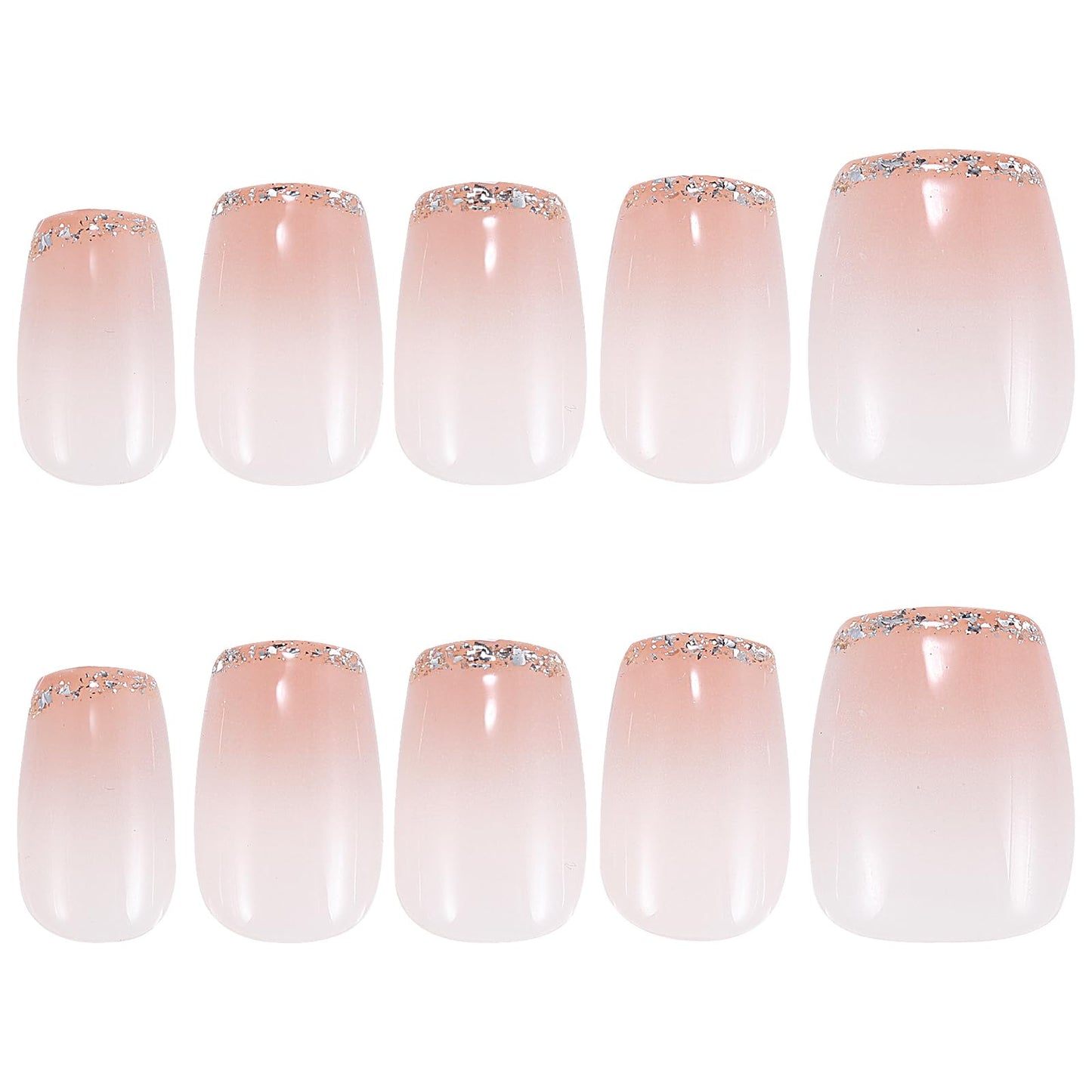 Yacey Handmade Press on Nails Short Square, Reusable False Nails Press Ons, Pink Blush French Tip Thick Acrylic Fake Nails, 3D Artificial Bling Glossy Glue on Nails for Women Girls (10 Pcs, M)