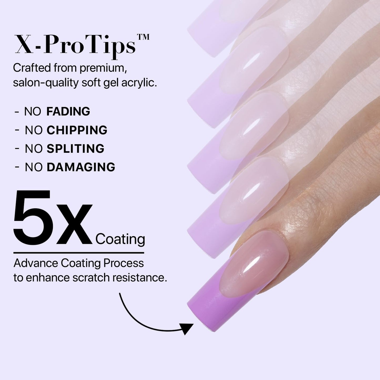 SXC Cosmetics French Tip Press On Nails 150 Pieces in 15 Sizes Ultra Fit with Pre-applied Tip Primer and Base Coat, No Need to File Fake Nails for Nail Art DIY X-Pro Tips (5PURPLE117-M Square)