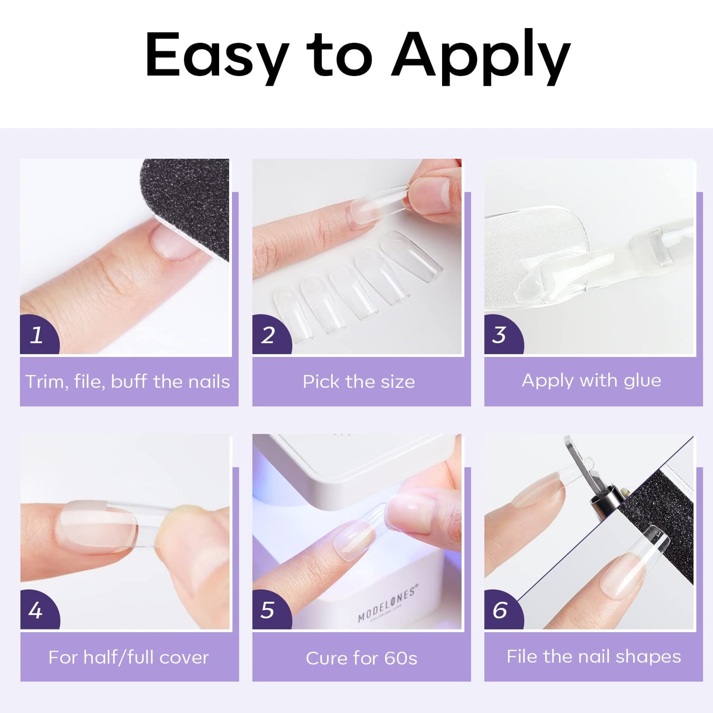 Modelones Medium Square Nail Tips - 510Pcs Fake Nails Gel Tips Pre-shaped Half Matte Full Cover Acrylic Gel Kit Press on Manicure Extension Art DIY Salon 15 Sizes