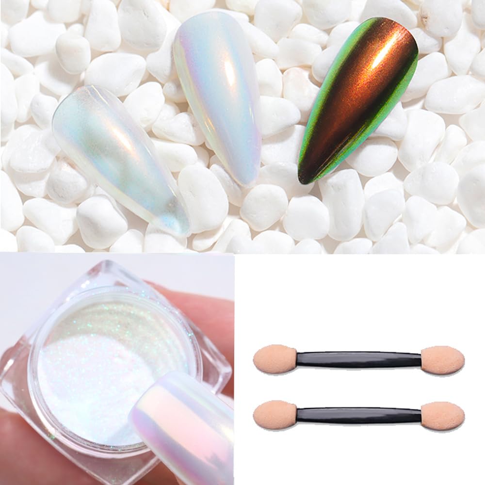 Pretty Diva 0.3g Mermaid Unicorn Chrome Nail Powder, Aurora Iridescent Chrome Powders for Nails, Mermaid Powder for Gel Nails Chrome Mica Powder Manicure Pigment (Opal, 0.3g)