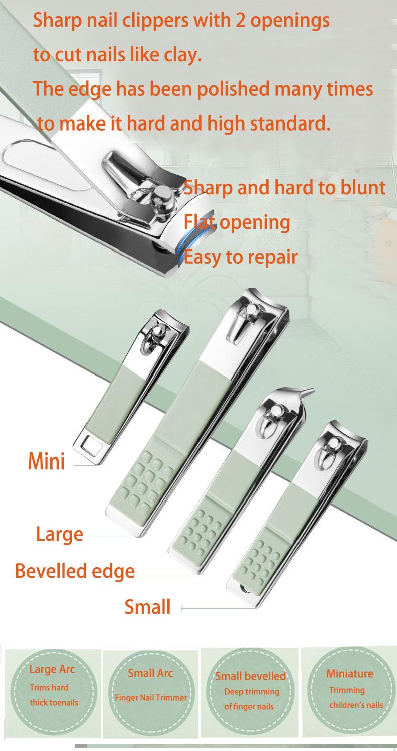 Nail Clippers Set Fingernail and Toenail Clipper Cutters, Manicure Pedicure Kit -22 Pieces Stainless Steel Professional Grooming Kits, Nail Care Tools with Green Zipper case (RHYTHM-0026A22)