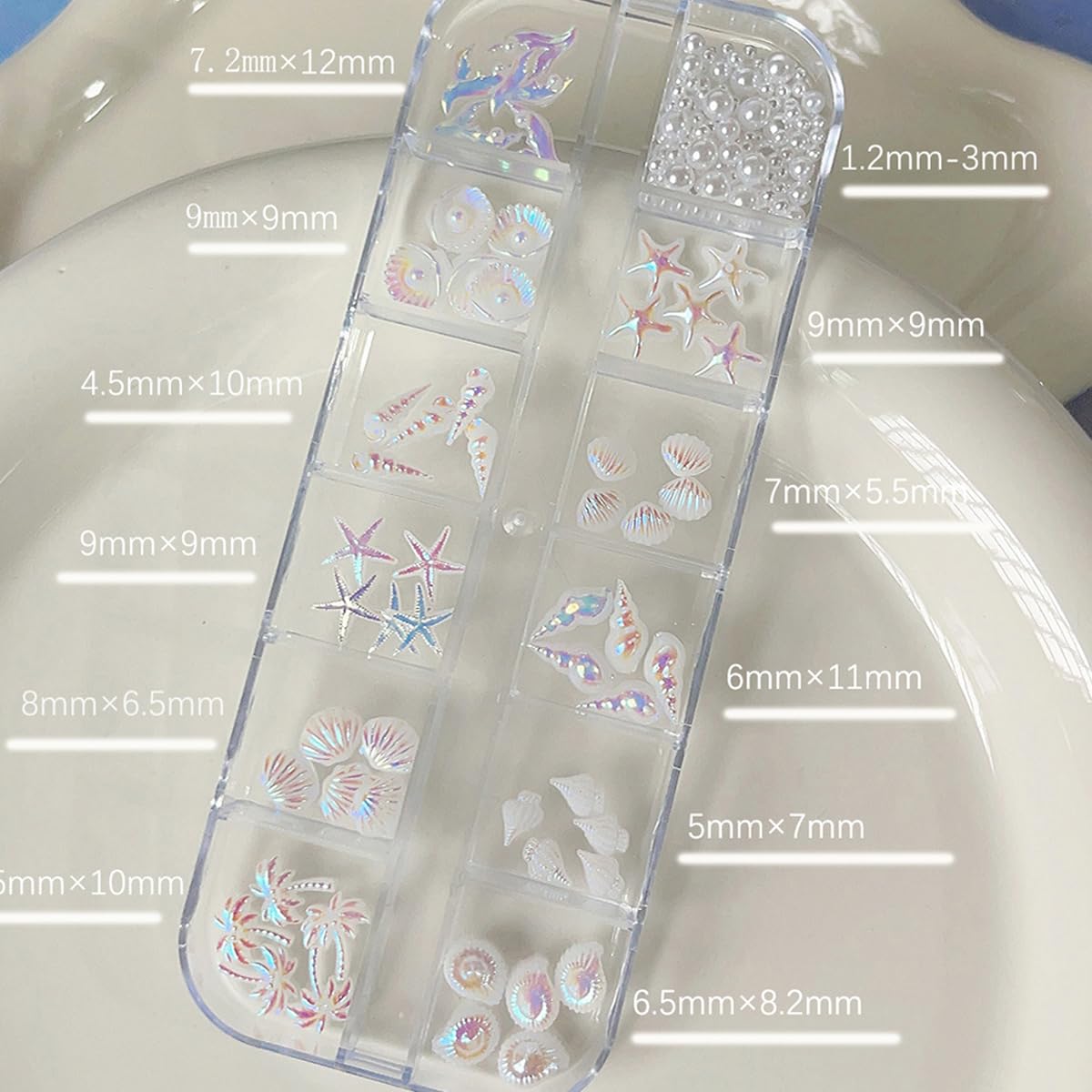 Summer Beach Nail Charms, 3D Seashell Starfish Palm Tree Nail Art Accessories with Full Round Pearl, Ocean Theme Nail Gems Beads, Summer Nail Design for Women Crafts DIY Manicure 2Boxes