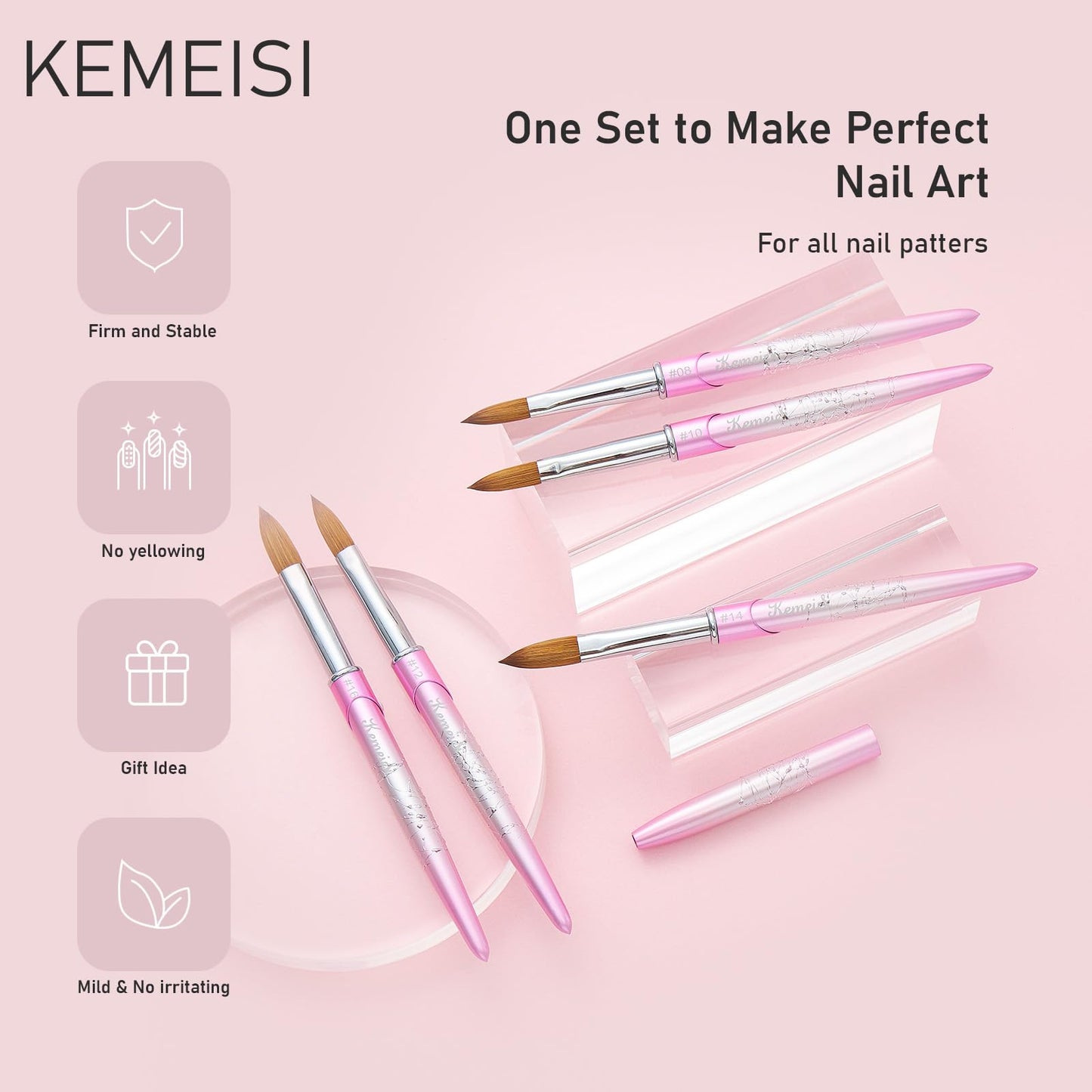 Acrylic Nail Brush Size 14, KEMEISI 100% Pure Kolinsky Nail Art Brushes Sturdy Handle Oval Shaped Acrylic Powder Nail Design Tools for Professional Manicure DIY Home Salon