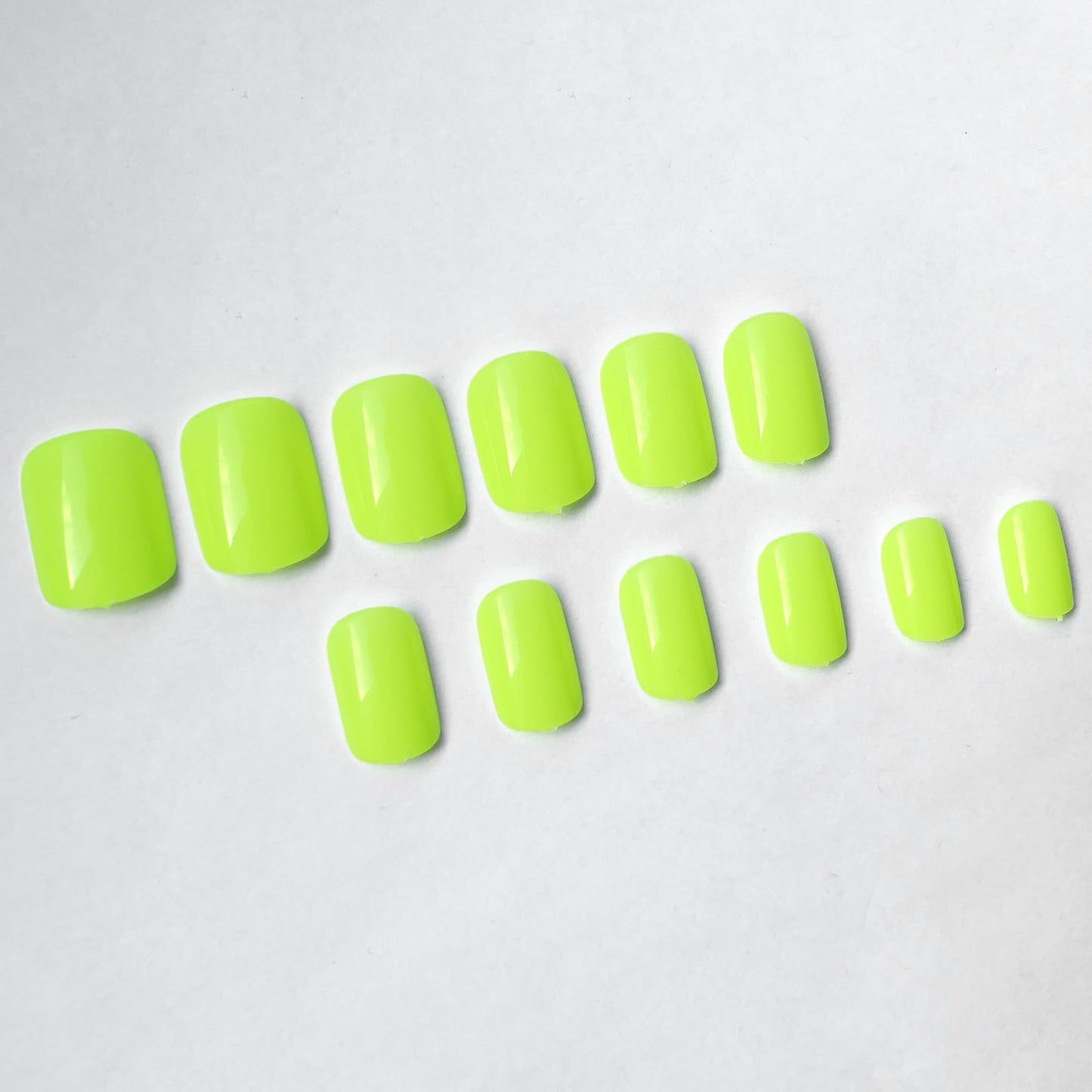 LuckForever Short Press on Nails 240pc Glossy Neon Yellow Press on Nails Short Square Round Fake Nails Full Cover 10 Sheets Nail Adhesive Tabs,Small Wooden Sticks and Nail Files False Nails for Women