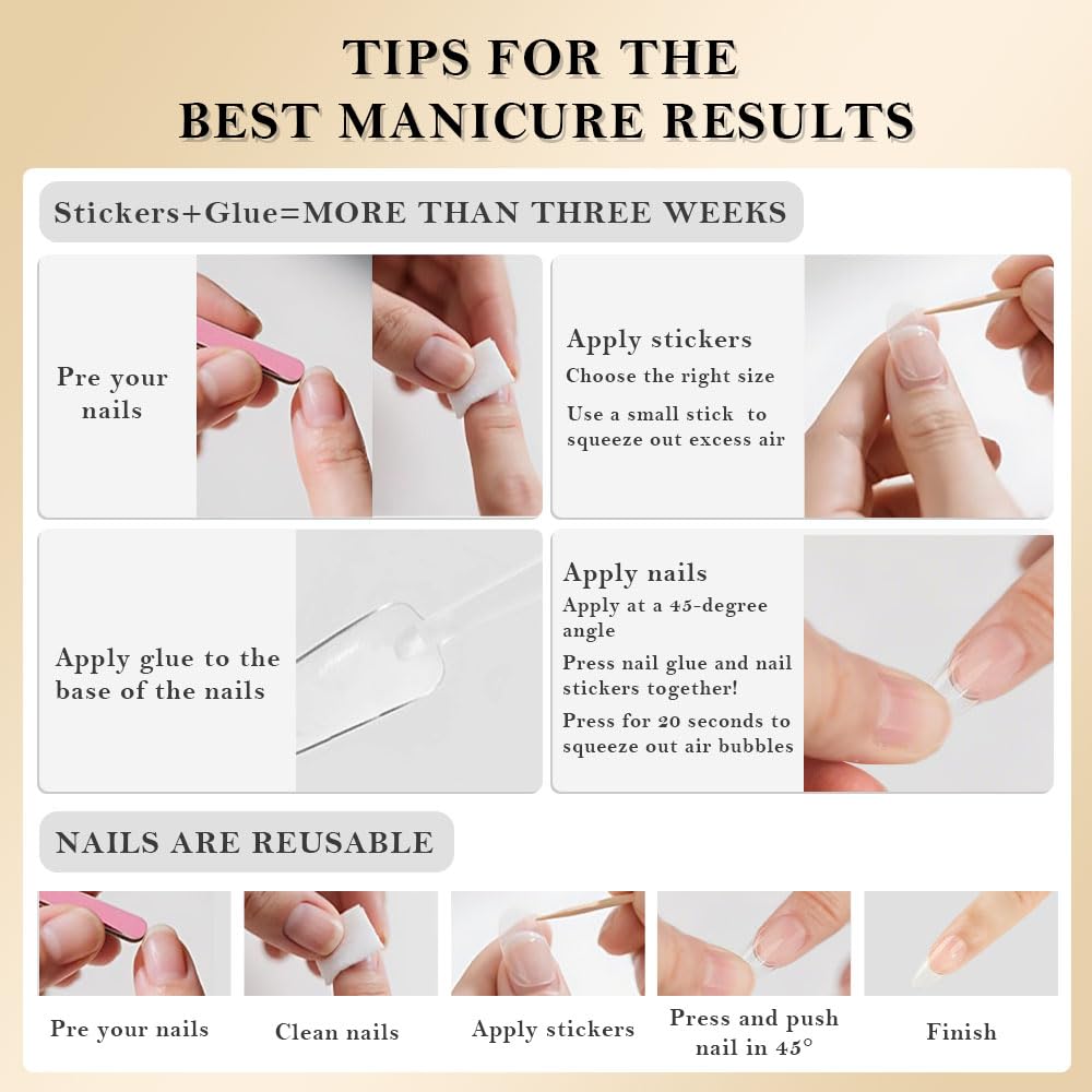 evpct French Tip Press On Nails Almond Medium, Warm Pink + Wihte Tips, Chrome Glazed Glossy Medium Almond Fake False Press on Nails, Reusable Gel Stick on nail Press ons Nail Kit, Salon Quality