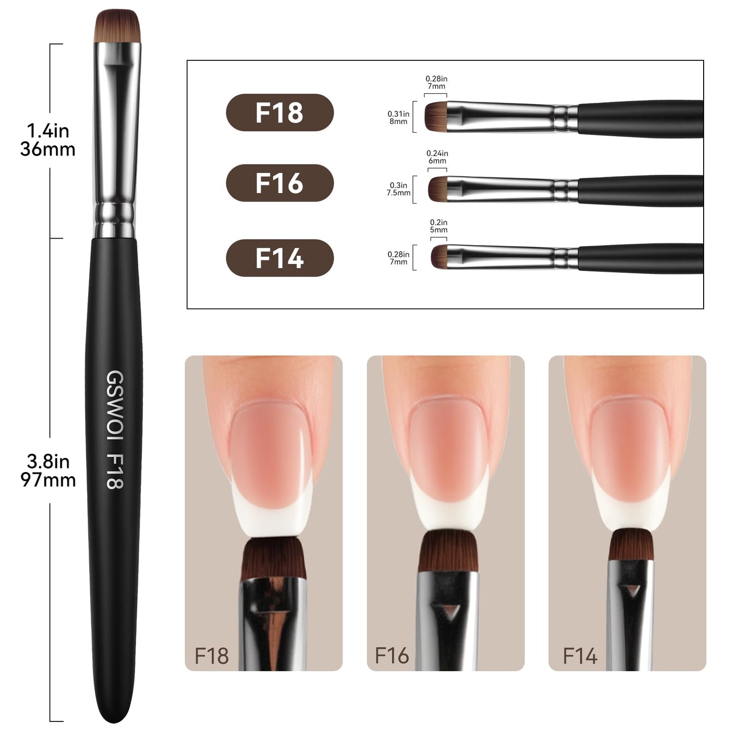 Acrylic Nail Brush for French Tips & Gel Polish Clean Up | Professional Dual-Use Brush with Wooden Handle for Acrylic/Polygel/Builder Gel | Nail Art Design Tool for Cleaning & Detailing (F16)