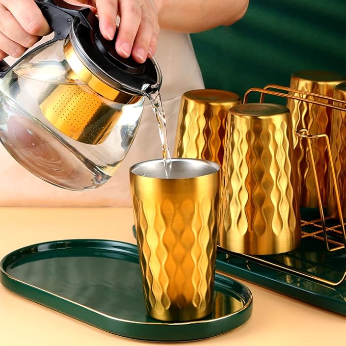 10oz Stainless Steel Cup Set, 6Pcs Double Wall Metal Cup,Vacuum Stackable Insulated Portable Drinking Tumblers Unbreakable Glasses,for Home Outdoor Restaurant (Orange Red)