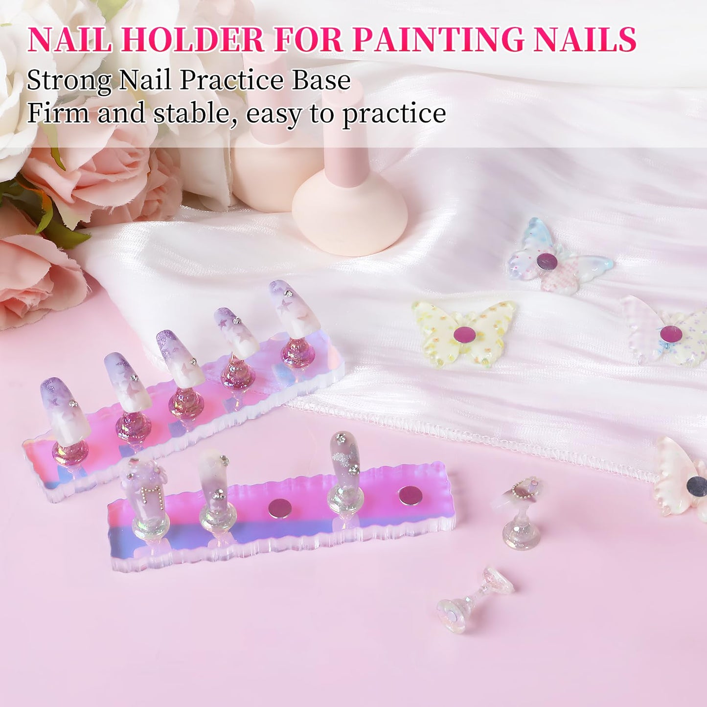 ANGNYA 2 Set Nail Stand, Aurora Nail Holder for Painting Nail Stand for Press on with Tabs Nail Display Stand Nail Hand Practice Magnetic Nail Art Tools for Homes and Salons