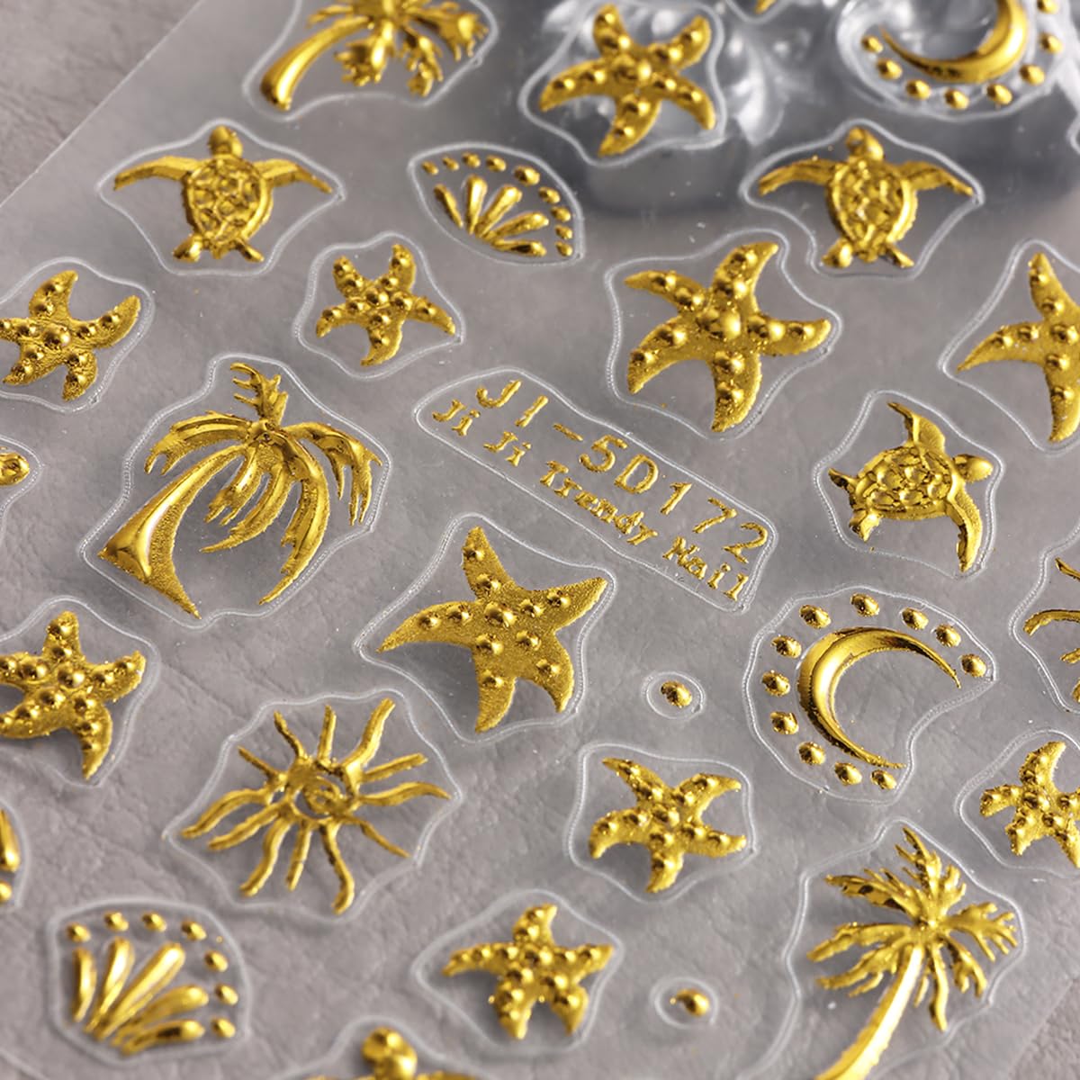 Summer Nail Stickers for Nail Art 5D Self-Adhesive Nail Decals Gold Starfish Sea Turtle Palm Sun Design Flower Nail Art Supplies for Women DIY Summer Beach Manicure Tip Decoration, 2Pcs