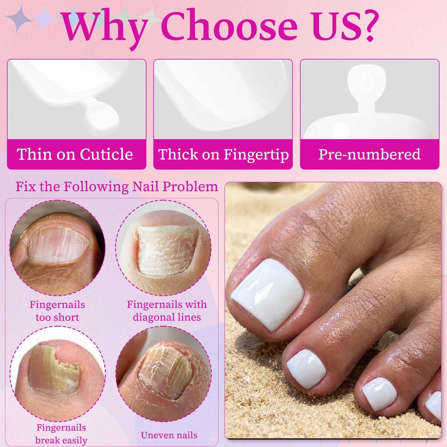 LoveOurHome 120pc White Press on Toenails Women Fake Toe Nails with Tabs, White Fake Toenails Press on Toes Nails Glue on Toenail Acrylic Toe Nail Tips Artificial False Toenail for Women Girls