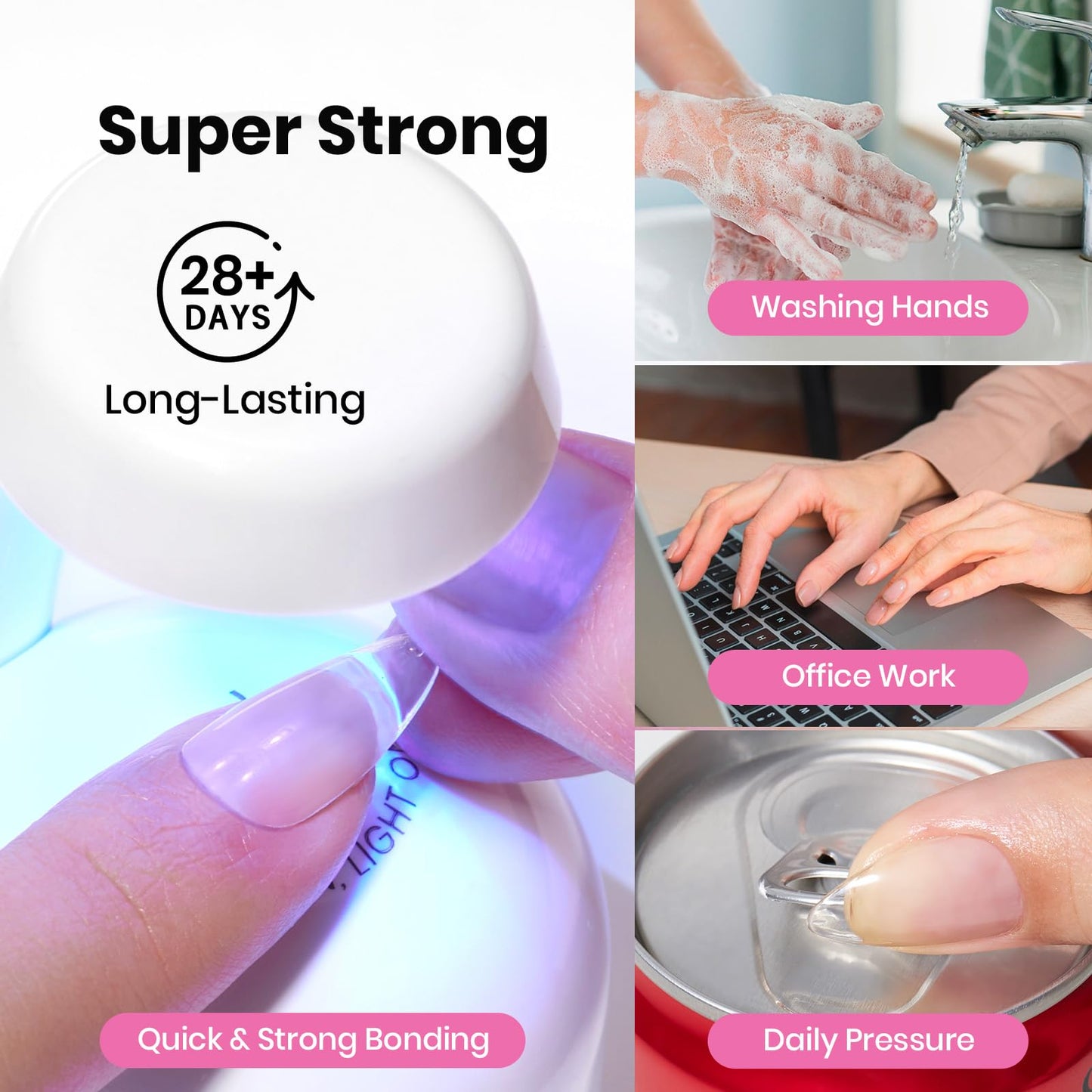 Beetles Gel Nail Kit Etch-X, Almond Medium, 288pcs 12 Sizes Nail Tips, 3Pcs 15ml HEMA-Free Nail Glue Top Coat & Base Gel Set, with Mini Lamp, Press On Nail, Long Lasting Extension DIY Set at Home