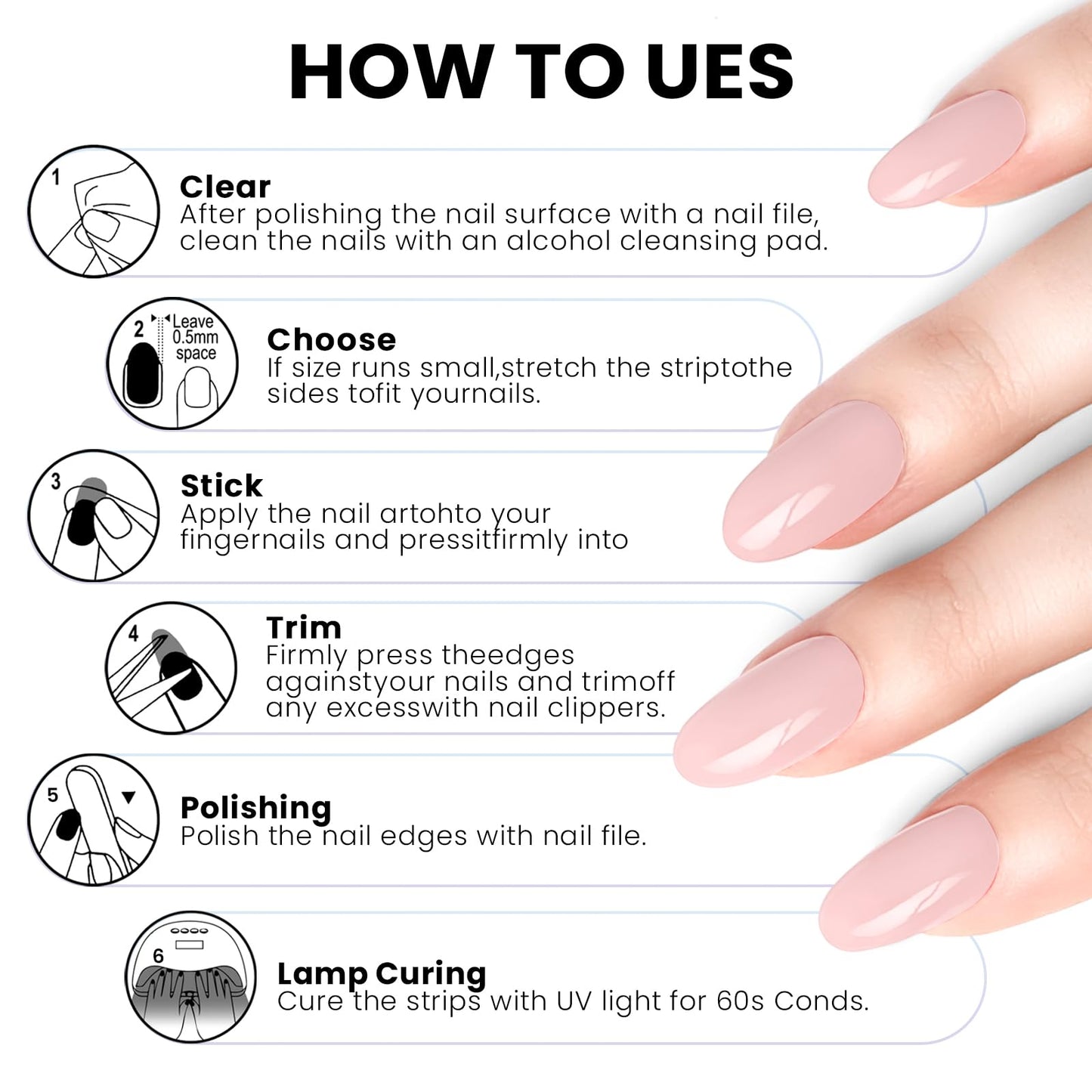Oauee Semi Cured Gel Nail Strips | 20 Gel Nail Stickers | For Uv/Led Manicure Lamps | Salon Quality, Easy Application And Removal(Flesh Color)