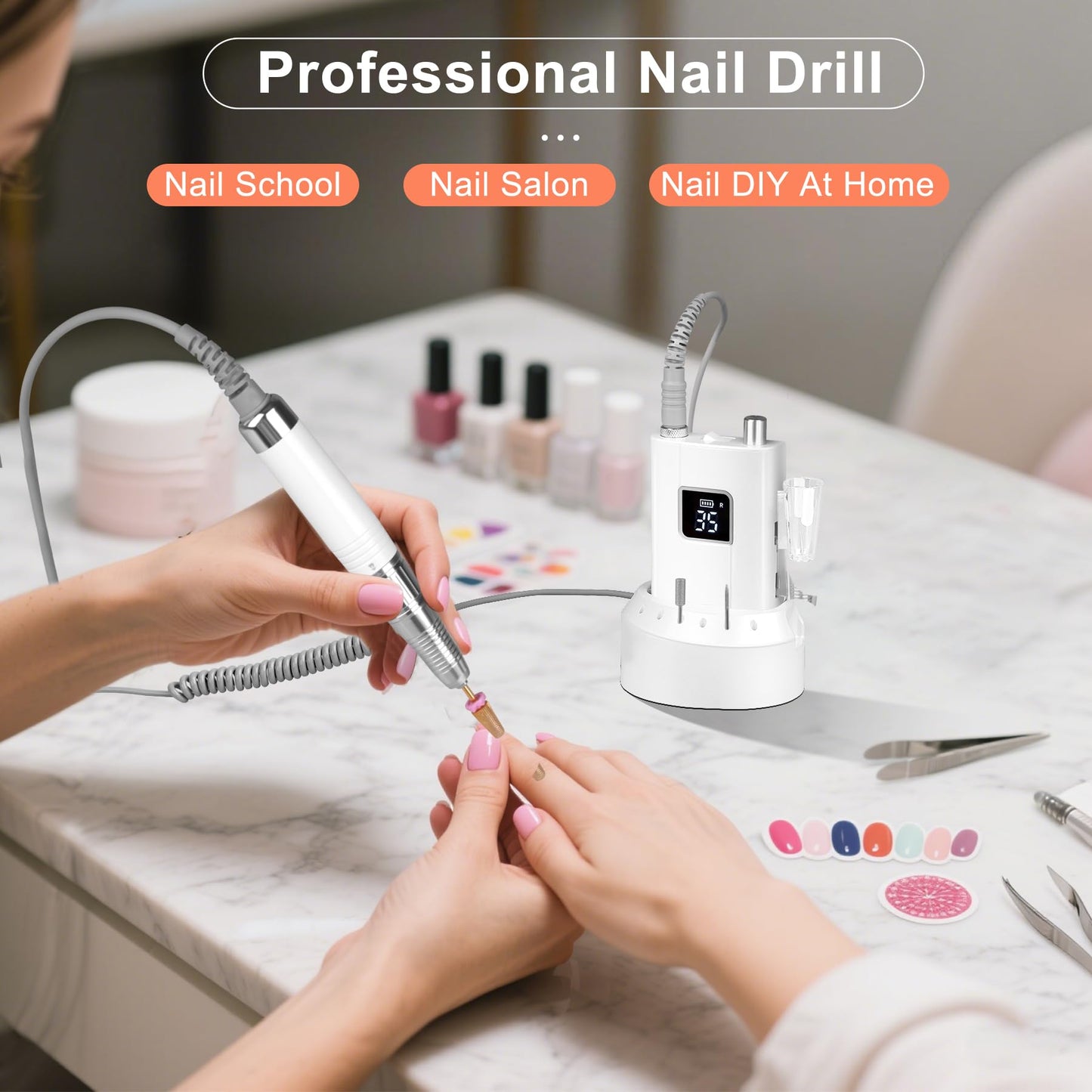 Professionl Nail Drill,80w Brushless Pro Electric Nail Drill 35000rpm HoMove Cordless Nail Efile, High Torque, Quiet & Vibration-Free Electric Nail File for Nail Technicians,Home DIY