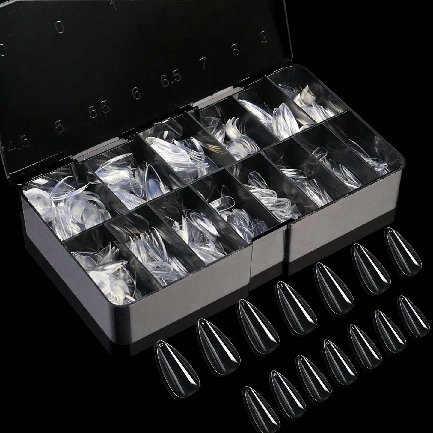Cycullinyt 600pcs Sculpted Medium Stiletto Soft Gel Nail Tips, Professional False Nail Tips with Box - 14 Sizes Full Cover Clear Acrylic Press On Fake Nails for Extension Manicure Salon DIY at Home