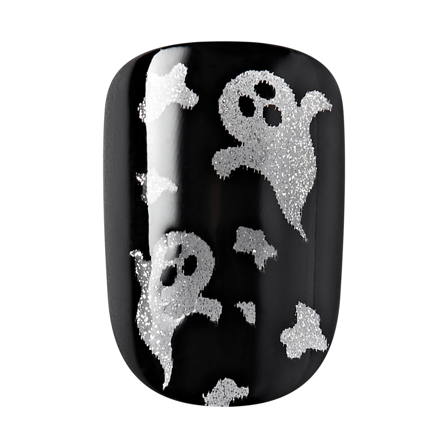 KISS imPRESS Halloween Press On Nails, ‘Coming Near’, Black, Short Squoval, Magnetic Powder Effect, No Glue, Glow-In-The-Dark, Includes Prep Pad, Mini Nail File, Manicure Stick & 30 Fake Nails