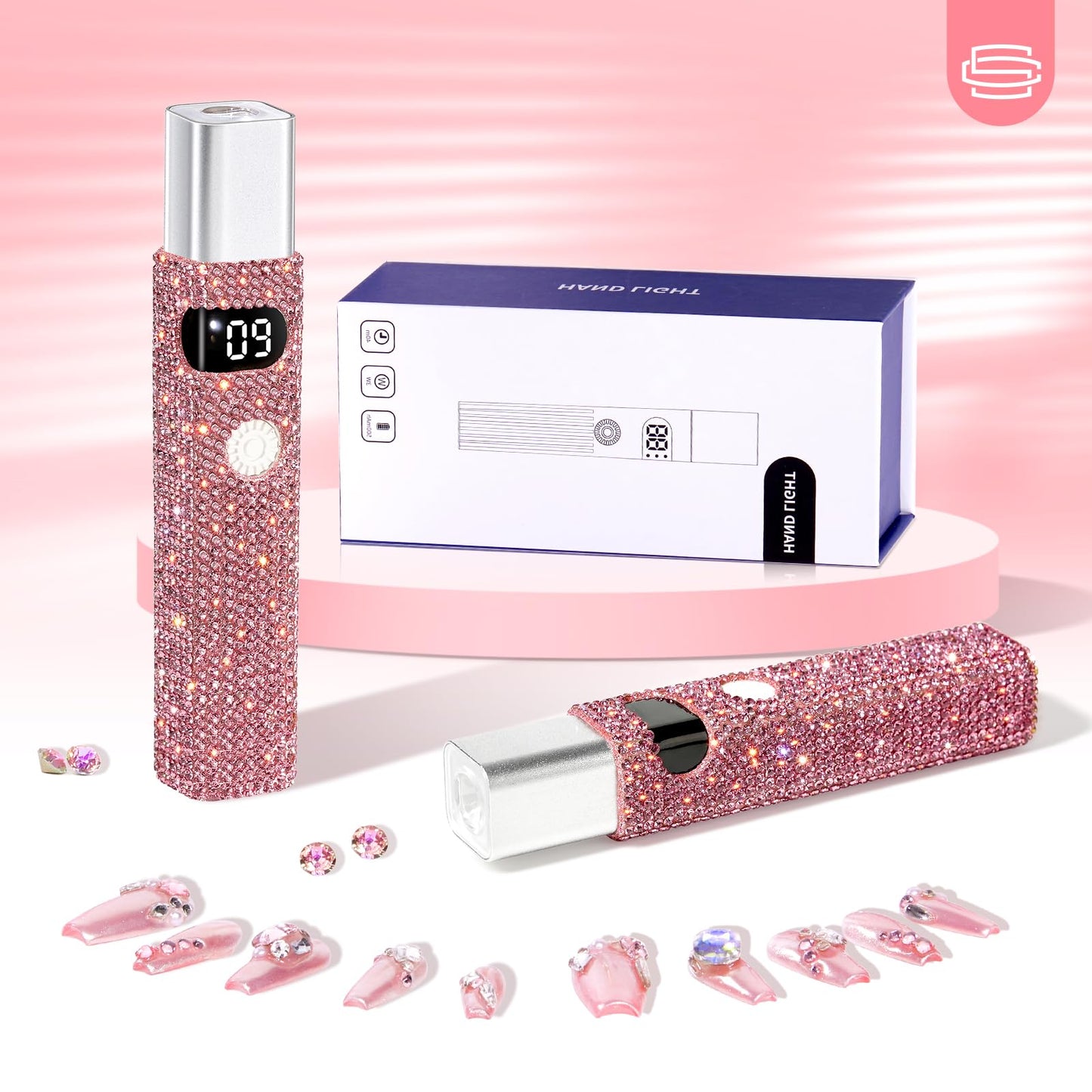 CHRISTINE SHELLY Handheld UV Light for Gel Nails, Mini LED Cordless Nail Lamp for Gel Nail Polish, Portable Flash Cure Lamp, Rechargeable USB Nail Dryer with LCD Display Fast Curing Home DIY