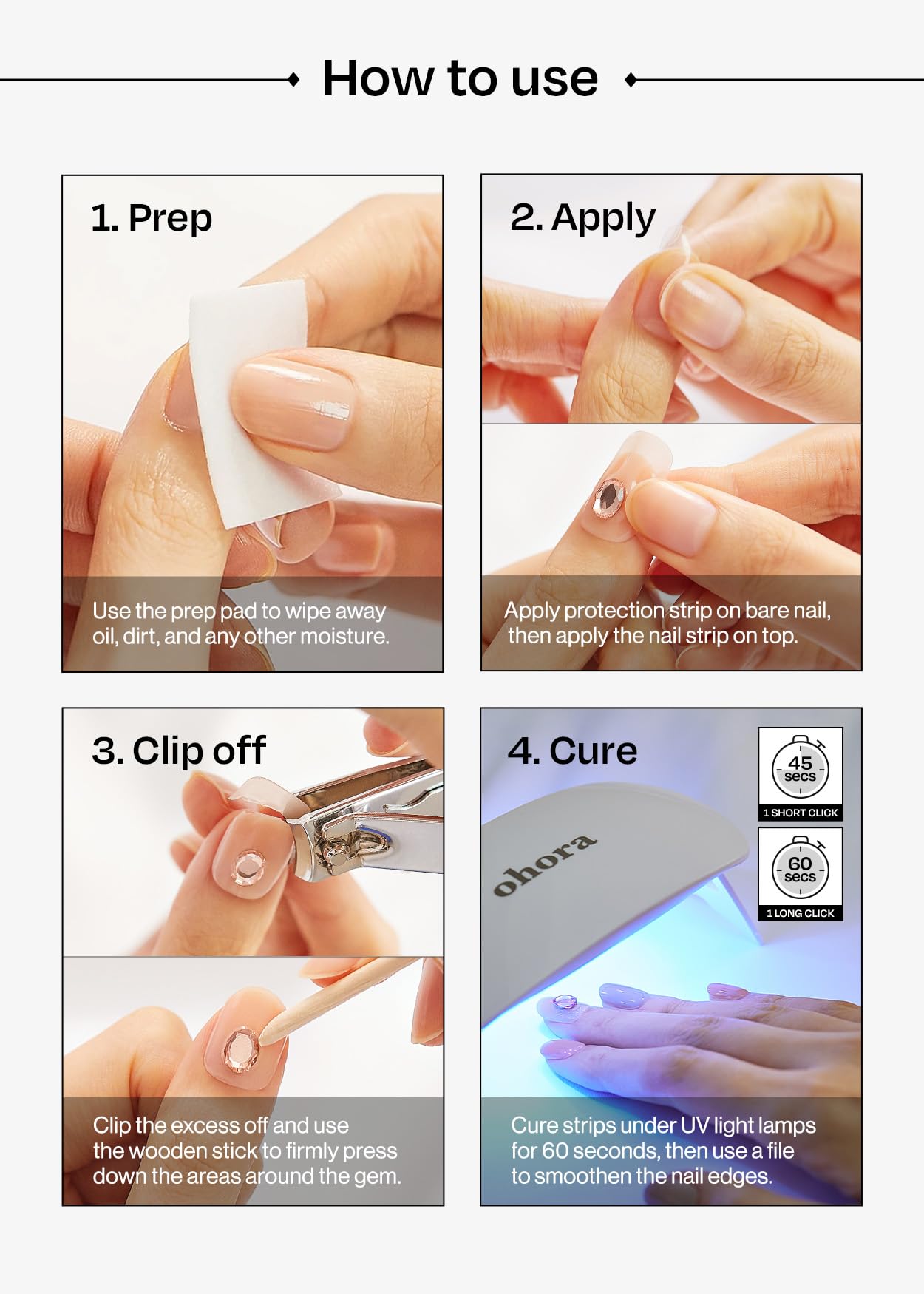 ohora Semi Cured Gel Nail Strips (N Seashell Love) - Works with Any Nail Lamps, Salon-Quality, Long Lasting, Easy to Apply & Remove - Includes 2 Prep Pads, Nail File & Wooden Stick