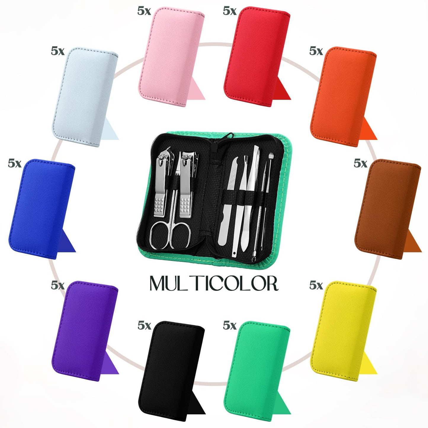 WILLBOND 50 Sets Manicure Set Bulk Gifts for Father's Day, 8 in 1 Nail Clippers Kit with Travel Case, Nail Care Kit Stainless Steel Pedicure Grooming Tools for Family(Zipper Style)