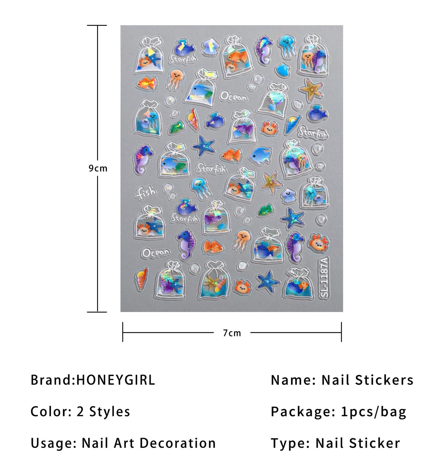 SIMAYKUWA Jelly Bag 3D Goldfish Nail Stickers - 5D Relief Ocean Theme Bubble Water Nail Art Decor, DIY Easy Apply Fake Nails for Women Girls, Cute Long Lasting Manicure Accessories A Set of 2 Sheets