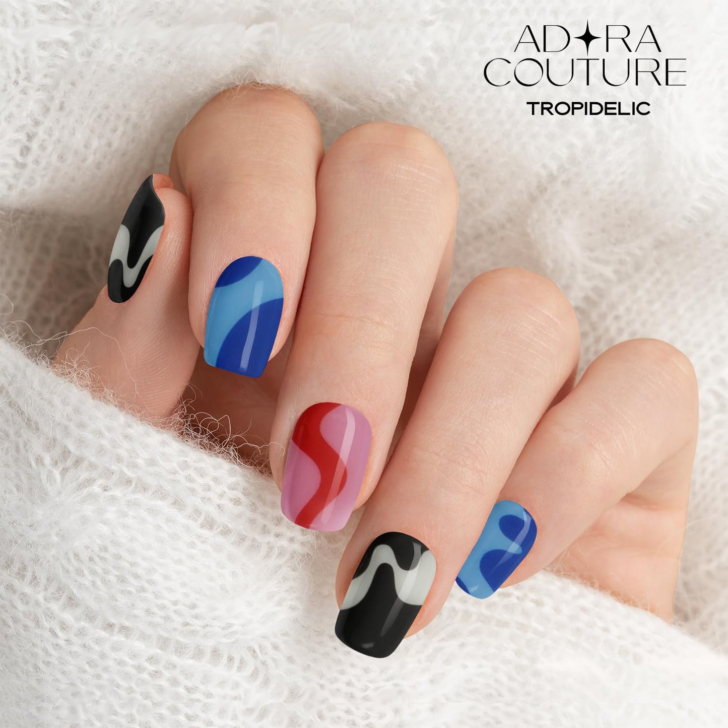 Adora Couture Semi Cured Gel Nail Strips with 30 Pieces - Salon Quality Manicure Kit for Women Easy Application Wraps Includes Prep Pads Nail File Wooden Stick, UV Light Required (M Tropidelic)