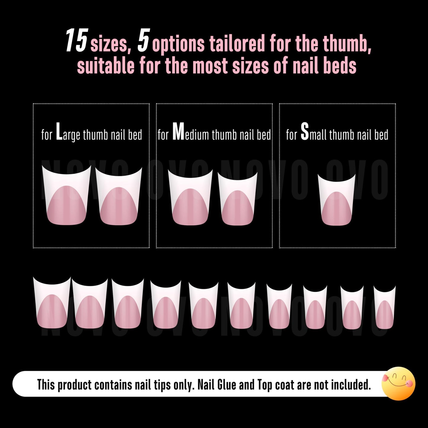 NOVO OVO Duck Nails Short with Moon Curve Light White French Tips BERRY PINK Full Cover for Press on Acrylic, Thick Flare Wide French Soft Gel Fake False Nail Extension x 15 Sizes 240 pcs