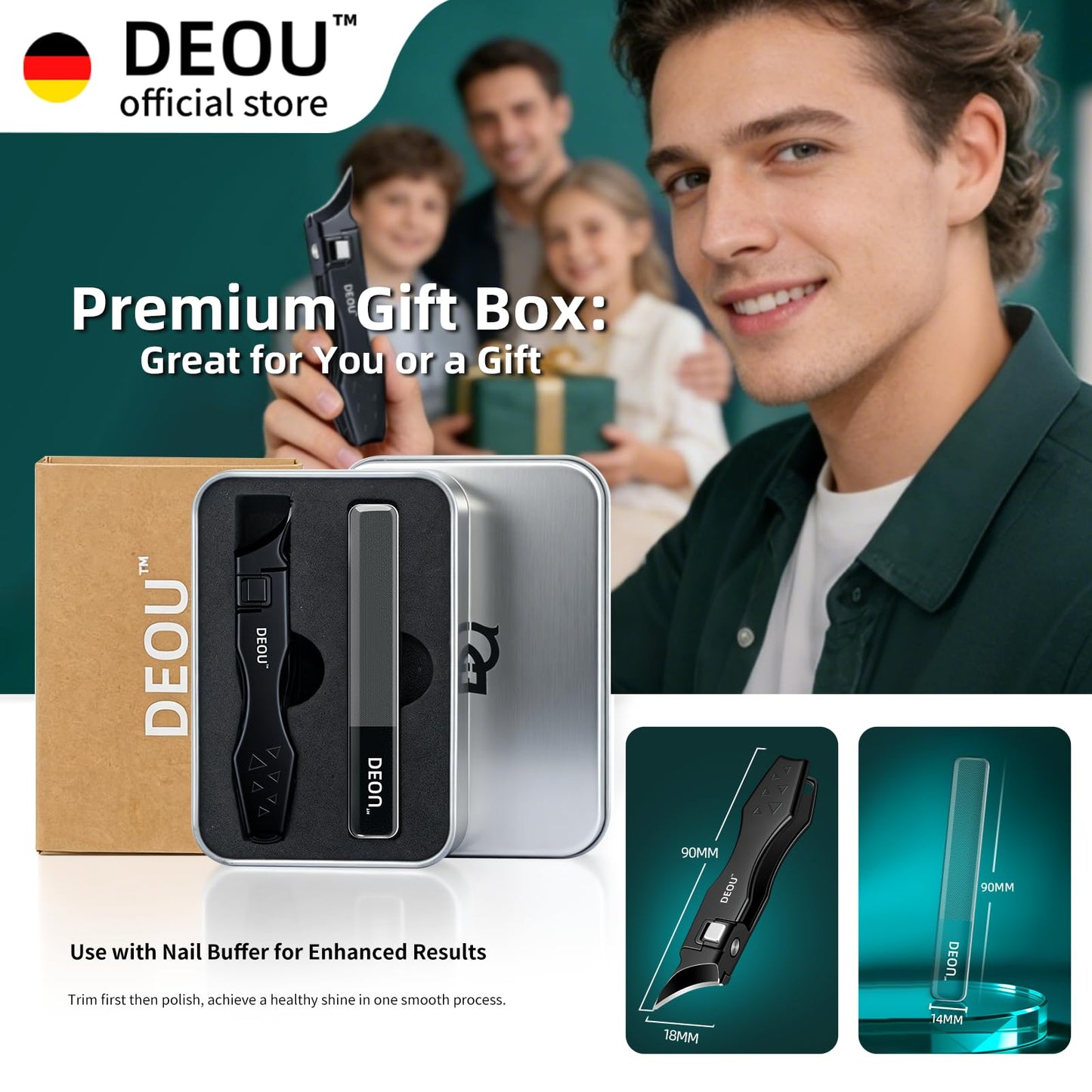 DEOU Ingrown Toenail Clippers with Nail File, Premium Stainless Steel Oblique Cutter, Anti-Splash One-Piece Casting, Manicure Tool with Keyhole, Gift Box for Thick/Hard/Fungal Nails