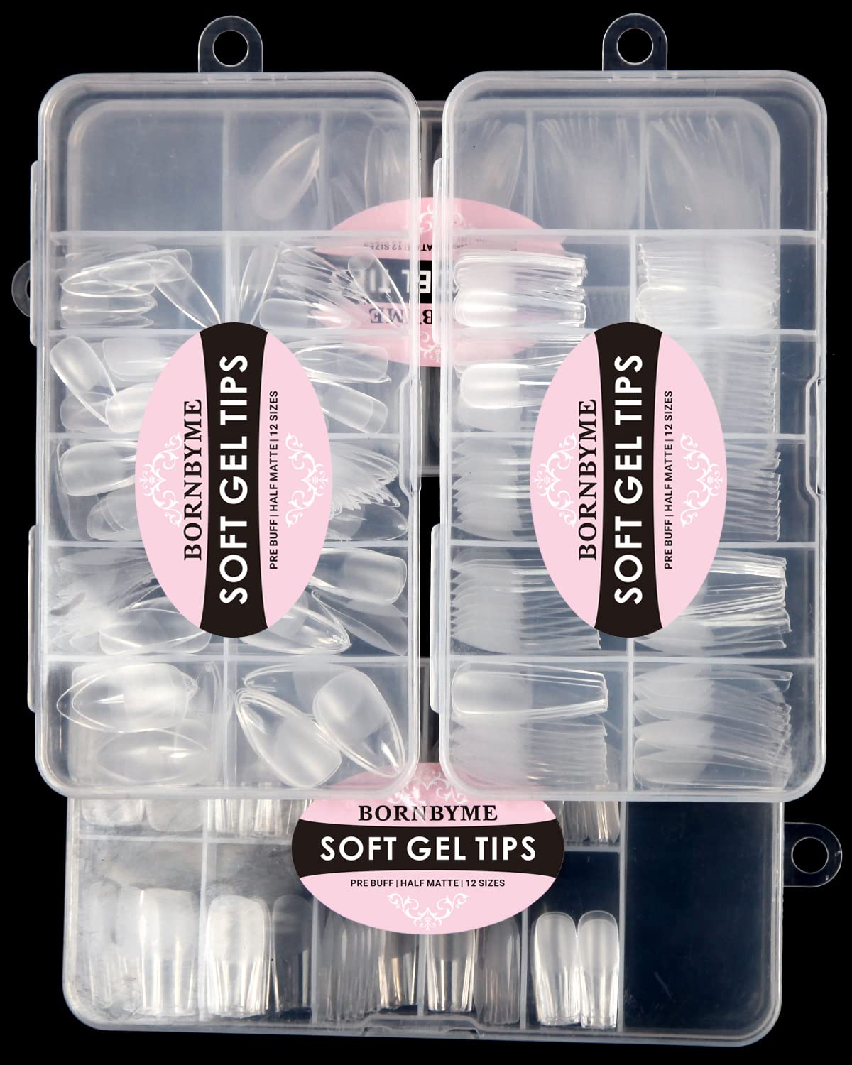 Soft Gel Nail Tips Medium Almond, 120PCS Pre Buff Full Cover Nail Extenison Tips Half Matte Gel Nail Tips BORNBYME