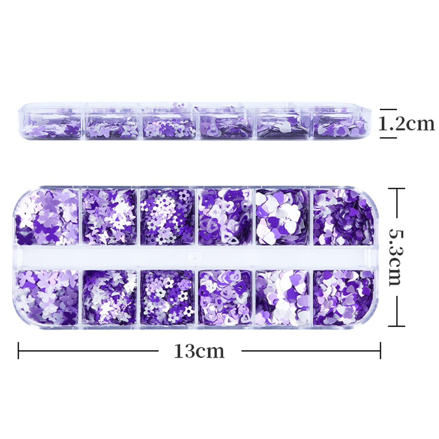 Holographic Purple Glitter Nail Art Sequins, 3D Glitters Flakes Nail Art Design, Love Heart Flowers Butterflies Acrylic Nails Supplies Accessories False Fingernails Manicure Charms Decorations Set
